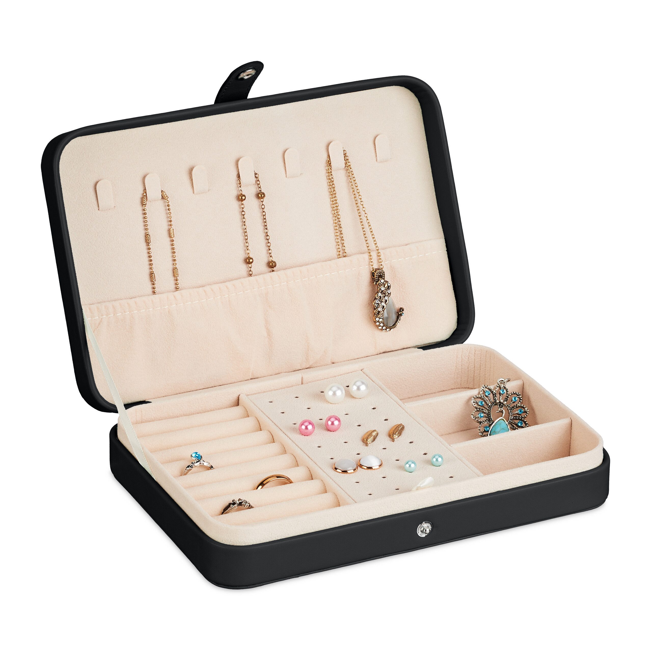 relaxdays Schmuckkasten Schmuckkästchen für Reisen, schwarz günstig online kaufen