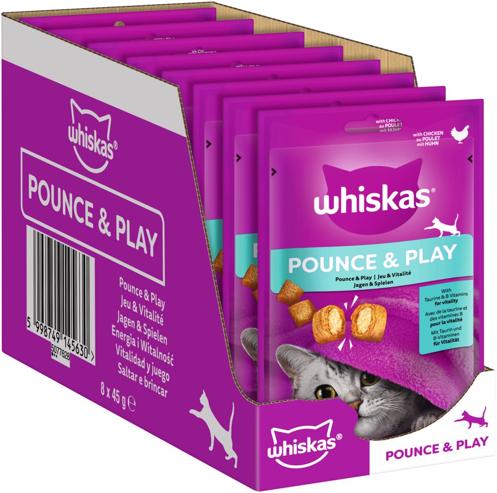 Whiskas WHISKAS® Pounce & Play mit Huhn 8 x 45g, Snack für: Katze von Whiskas