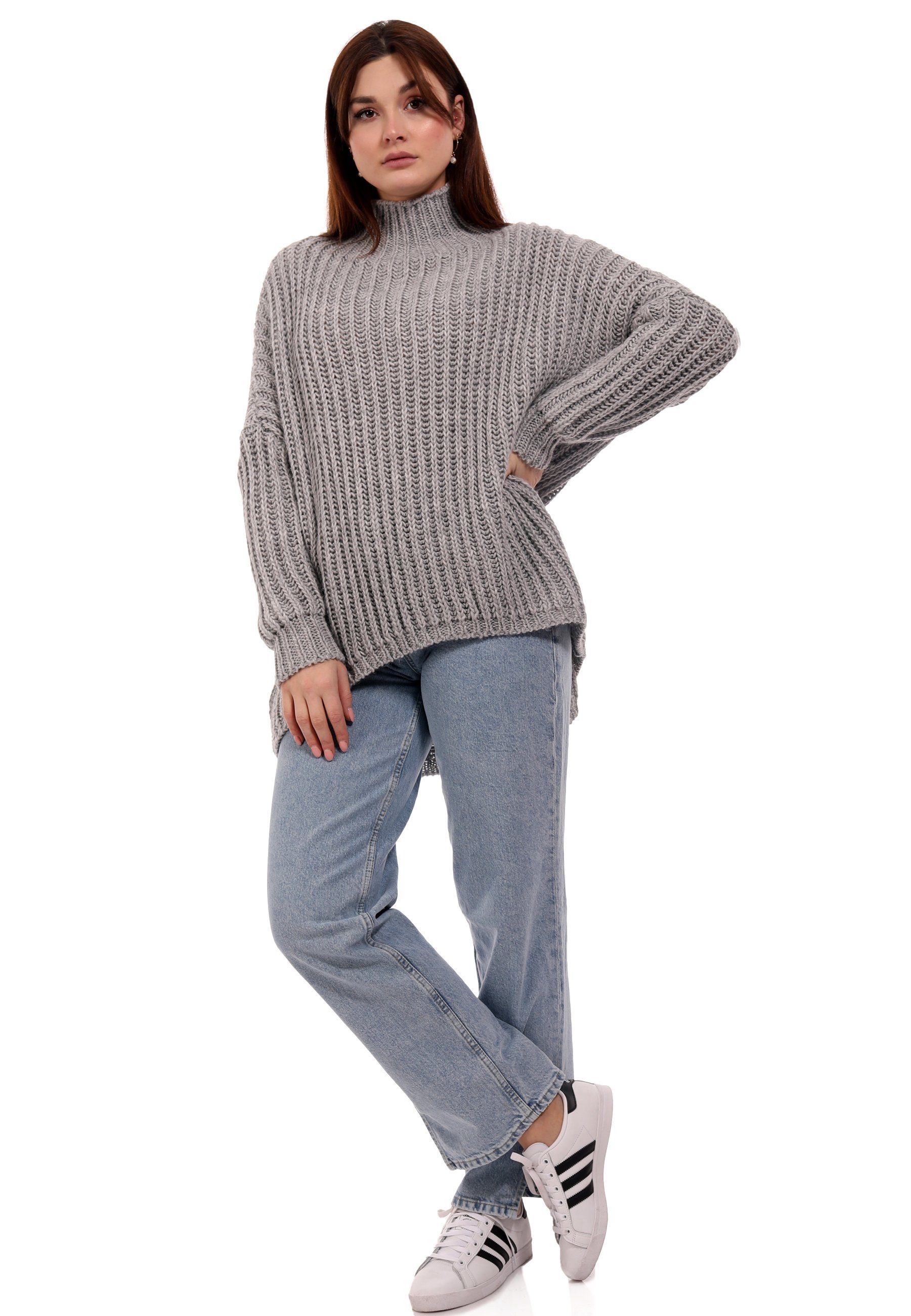 Oversized & One Size casual Fashion YC Longpullover grau Vokuhila (1-tlg) Pullover Sweater Grobstrick Style