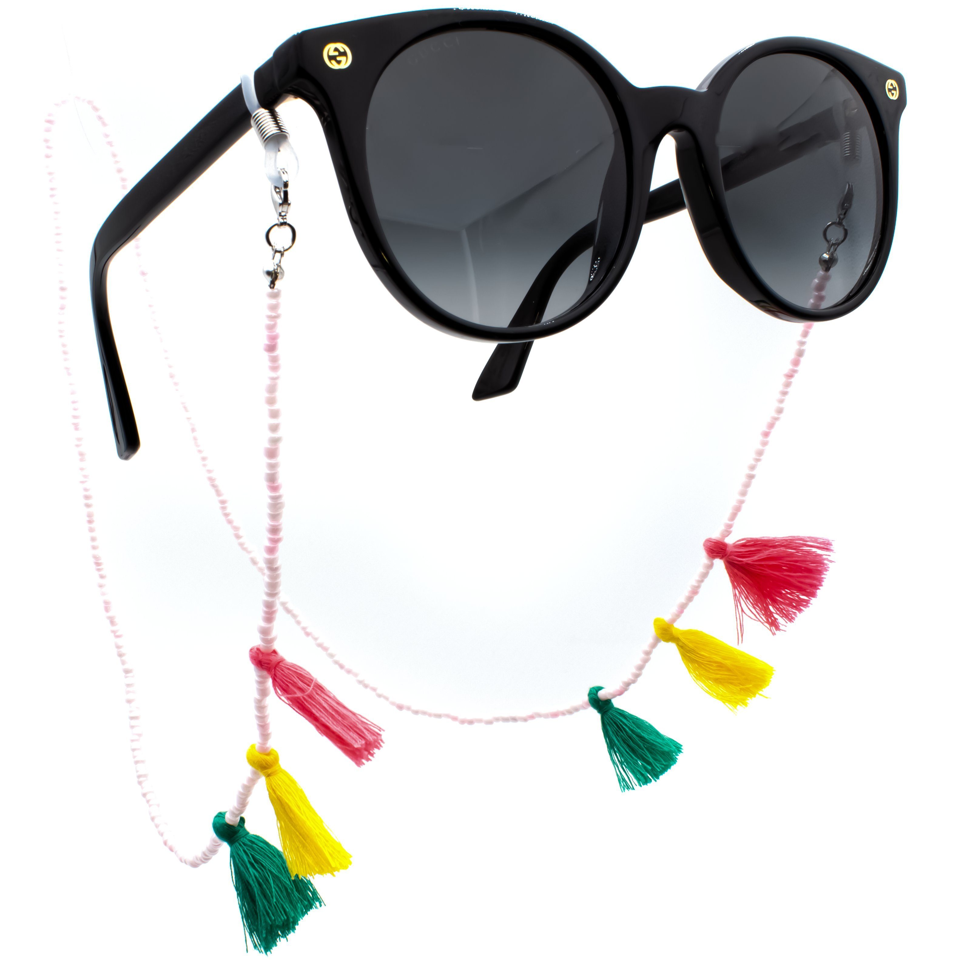 GERNEO Brillenband GERNEO® - Ibiza - Premium Brillenband & Brillenkordel Maskenhalter, Lesebrille & Sonnenbrille - Perlenkette mit bunten Perlen und Pusteln rosa-silber