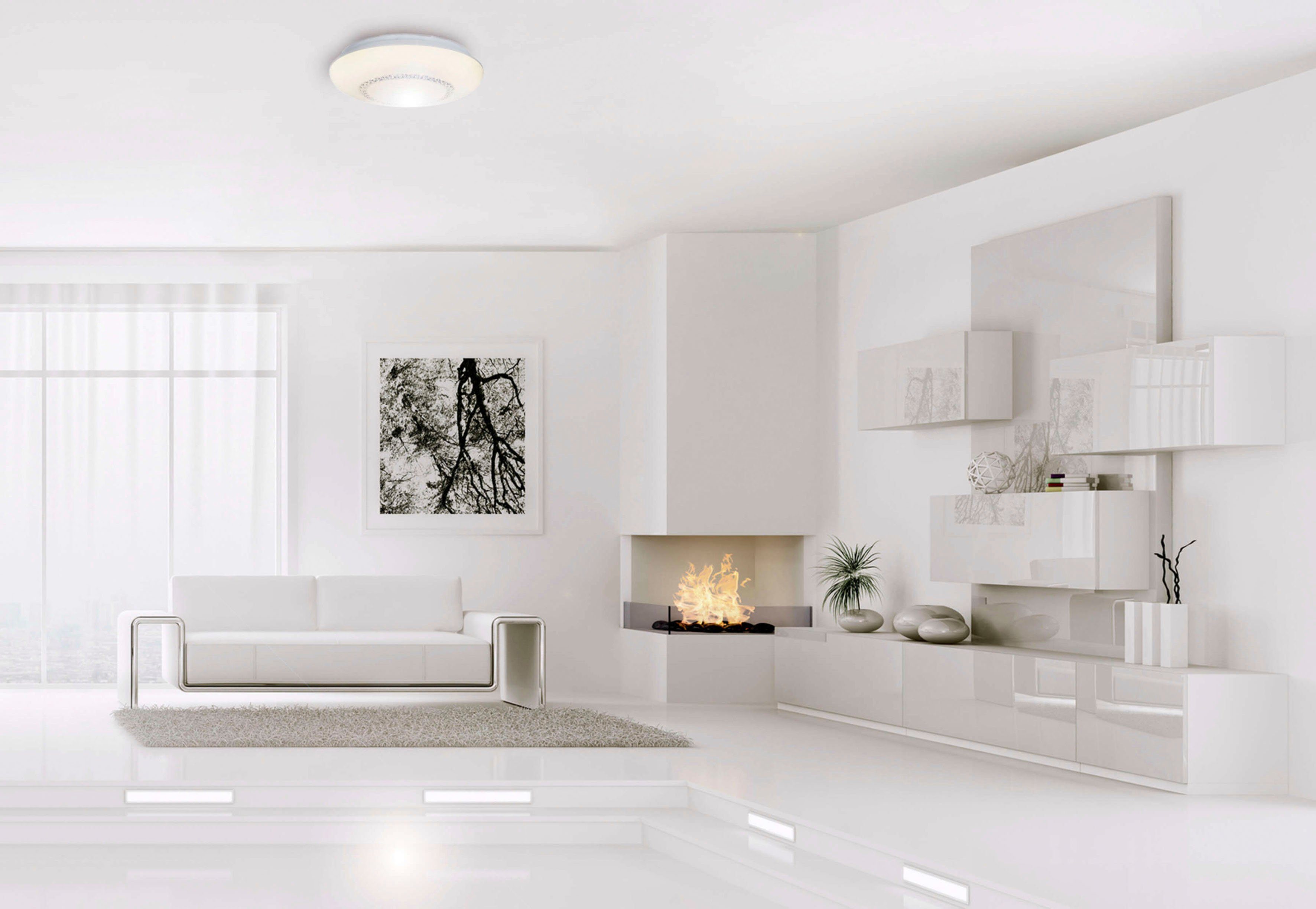 näve LED Deckenleuchte Pilsen, LED wechselbar, Warmweiß, Acrylschirm mit Kristallelementen, incl LED´s warmweiß, D: 41cm, weiß