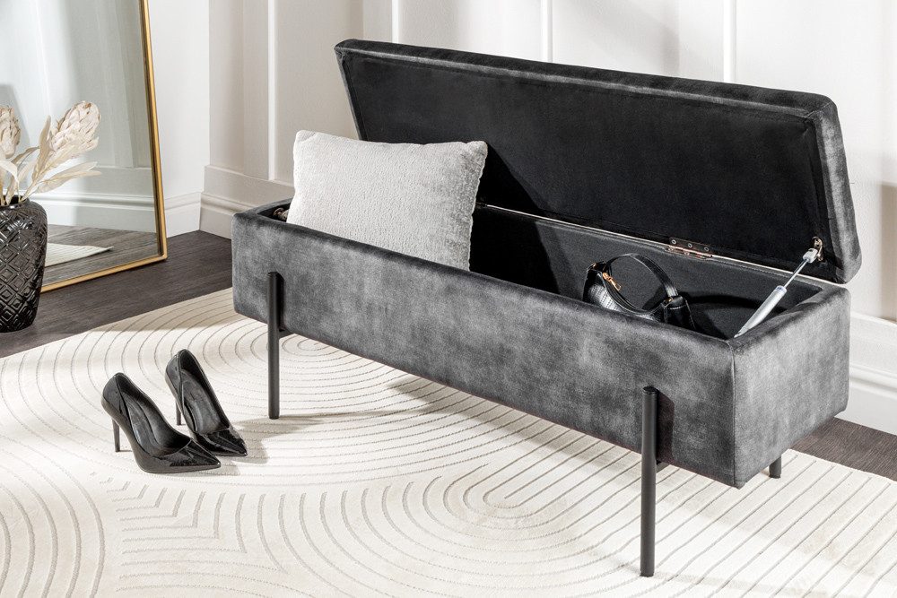 riess-ambiente Sitzbank LOFT 100cm grau/schwarz - Samt, Metallgestell, mit Stauraum (Einzelartikel, 1-St), Truhe mit Polsterung – ideal für Flur, Ankleide oder Schlafzimmer