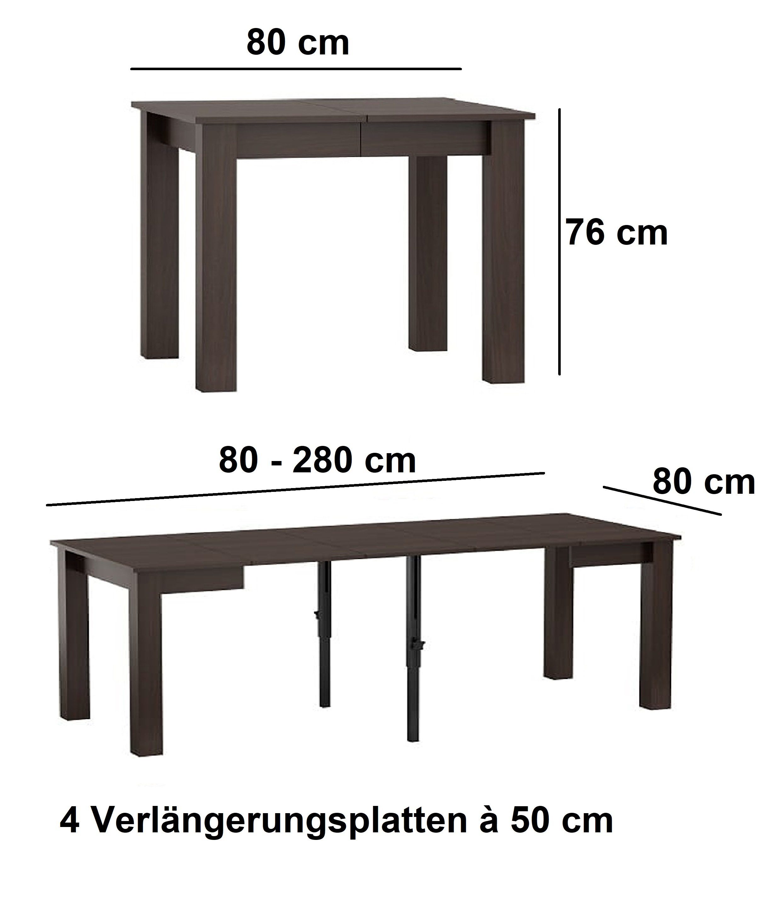 Tisch Wenge Esstisch Esszimmer ausziehbar bis Walnuss 80 Design Esstisch designimpex 280 DA-444 cm