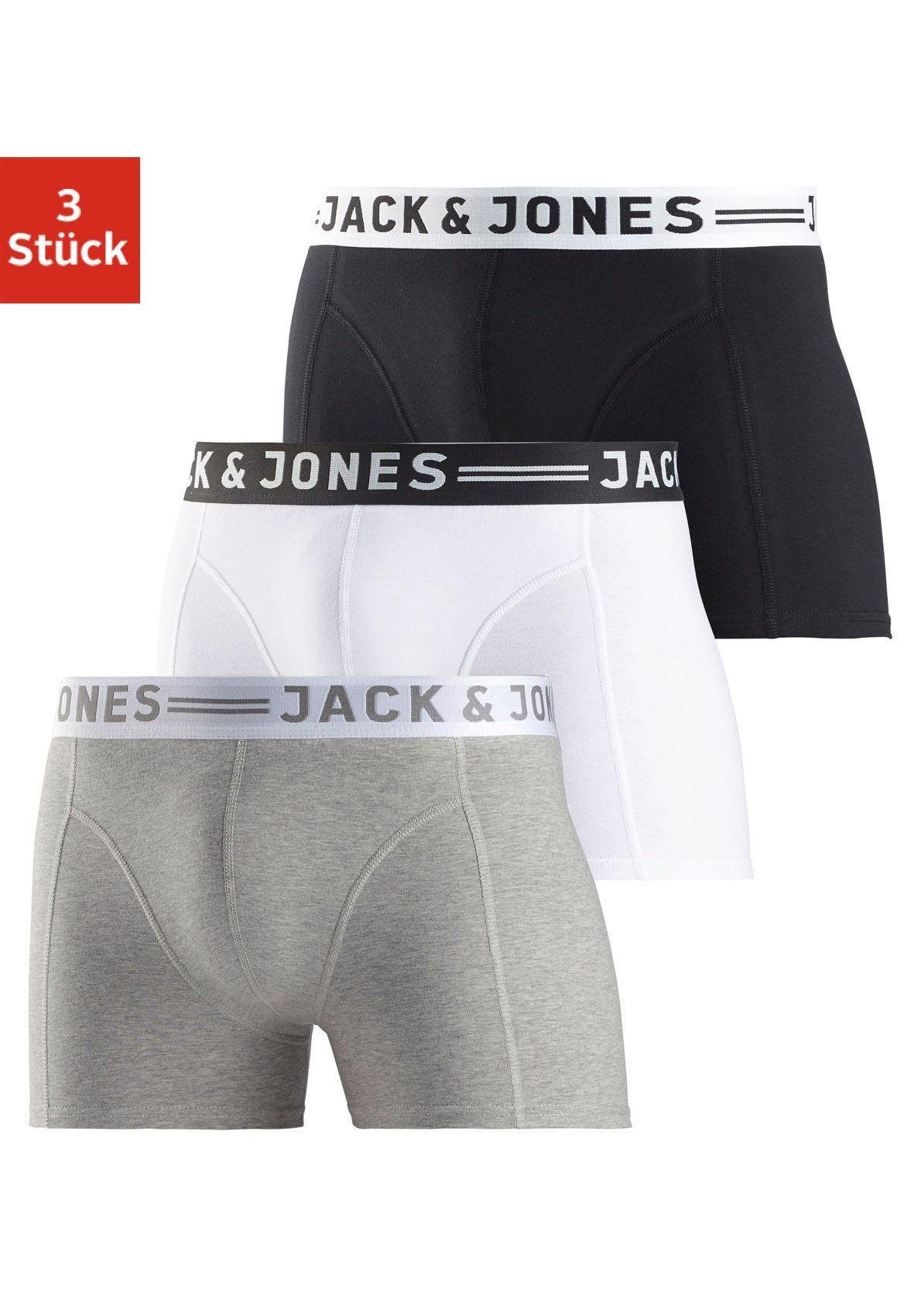 Jack & Jones Boxer (Packung, weiß, 3-St) Trunks grau-meliert Sense schwarz