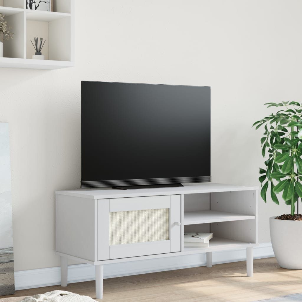 vidaXL TV-Schrank TV-Schrank SENJA Rattan-Optik Weiß 106x40x49 cm Kiefernholz (1-St)