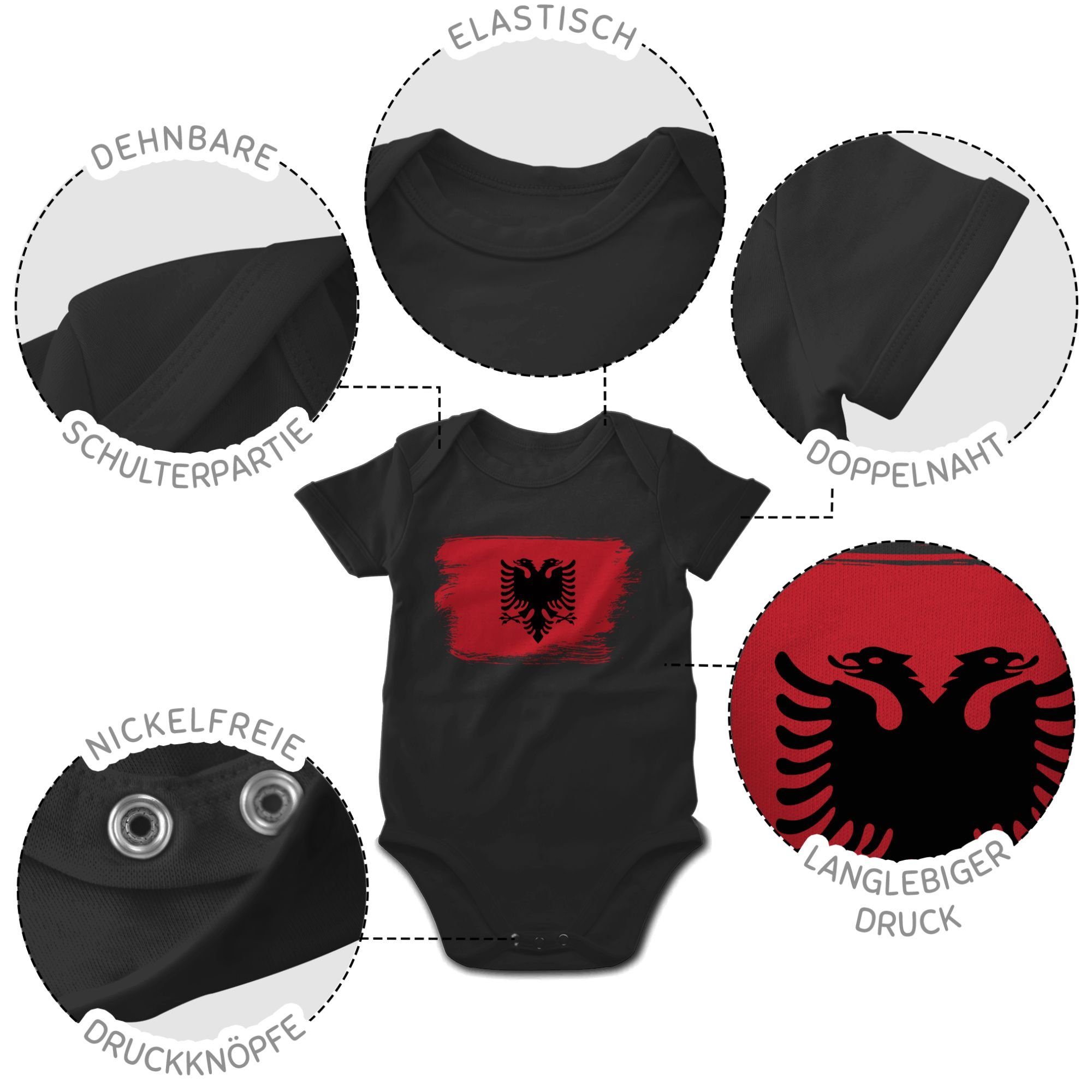 Shirtracer Shirtbody Albanien 1 Flagge Wappen Länder Baby Schwarz Vintage