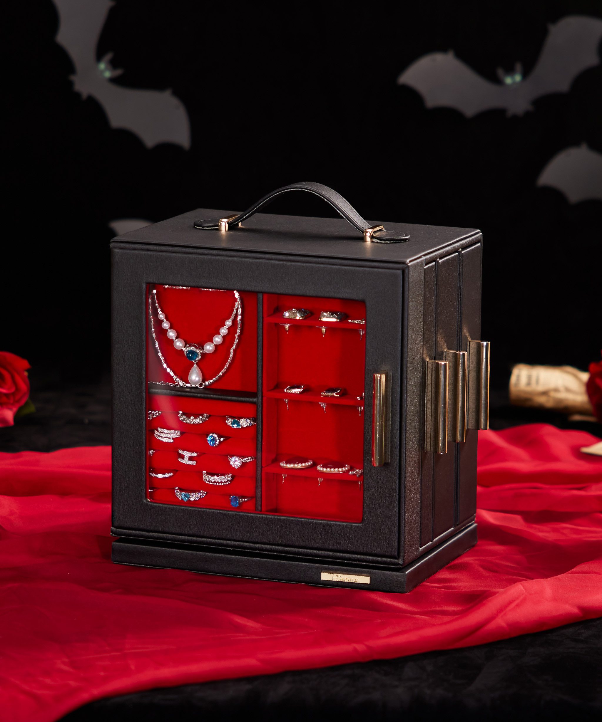 Yorbay Schmuckkasten 360° drehbar Schmuckkästchen mit 7 Schubladen, Fenster günstig online kaufen