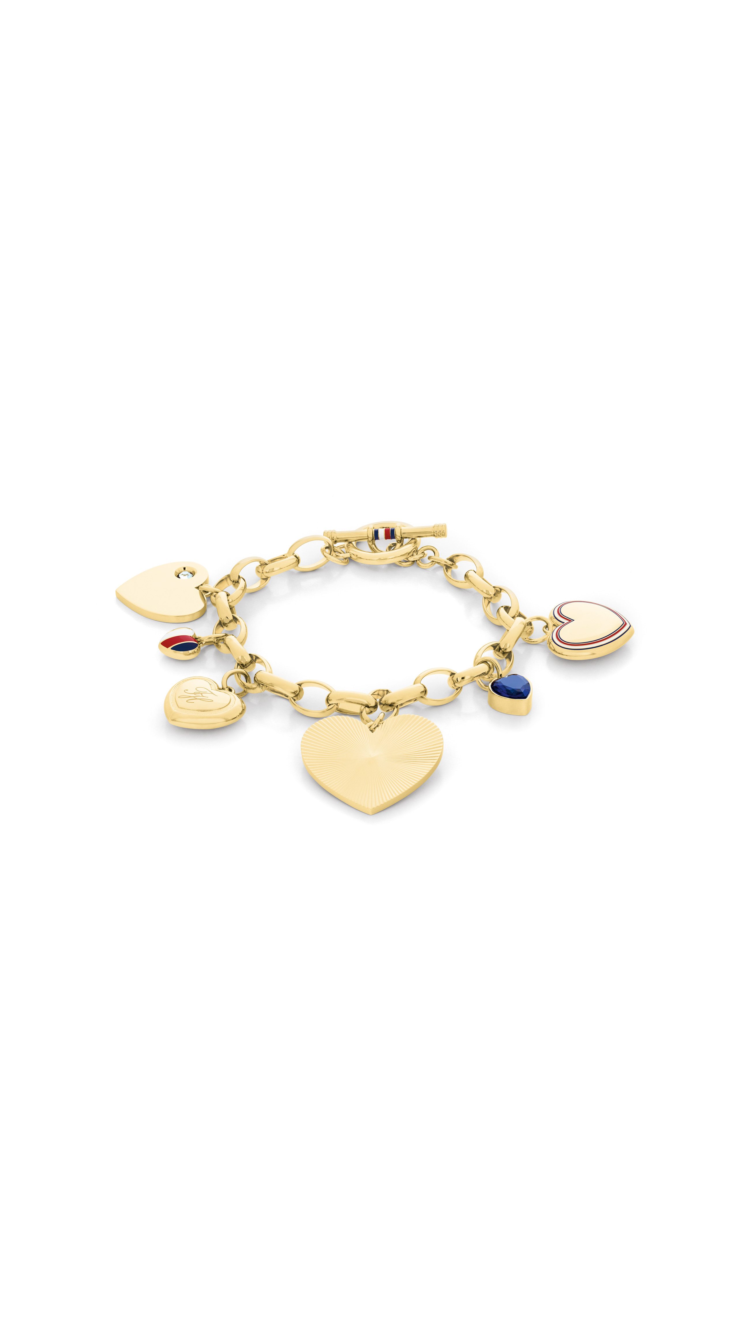 Tommy Hilfiger Armkette HEART CHARMS, mit Glasstein - Emaille