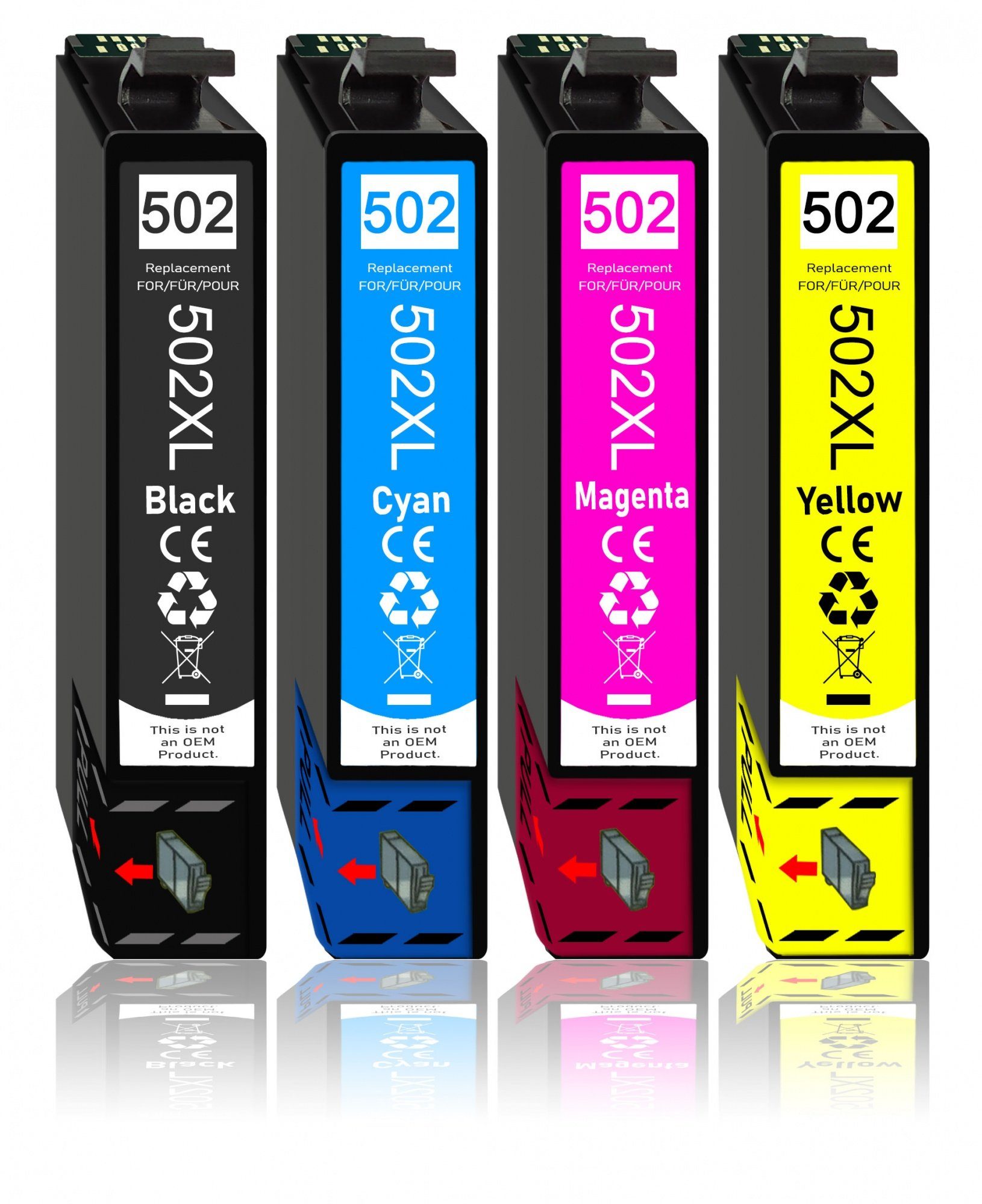 Druckerparadies 4er Pack Druckerpatronen 502 502XL kompatibel mit Epson WF-2860 Tintenpatrone (4-tlg)