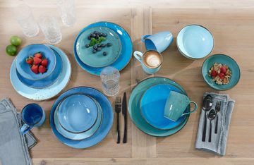 CreaTable Kombiservice Geschirr-Set NATURE COLLECTION Aqua (16-tlg), 4 Personen, Steinzeug, Service, Trendaktuelle Blau-Töne, 16 Teile, für 4 Personen