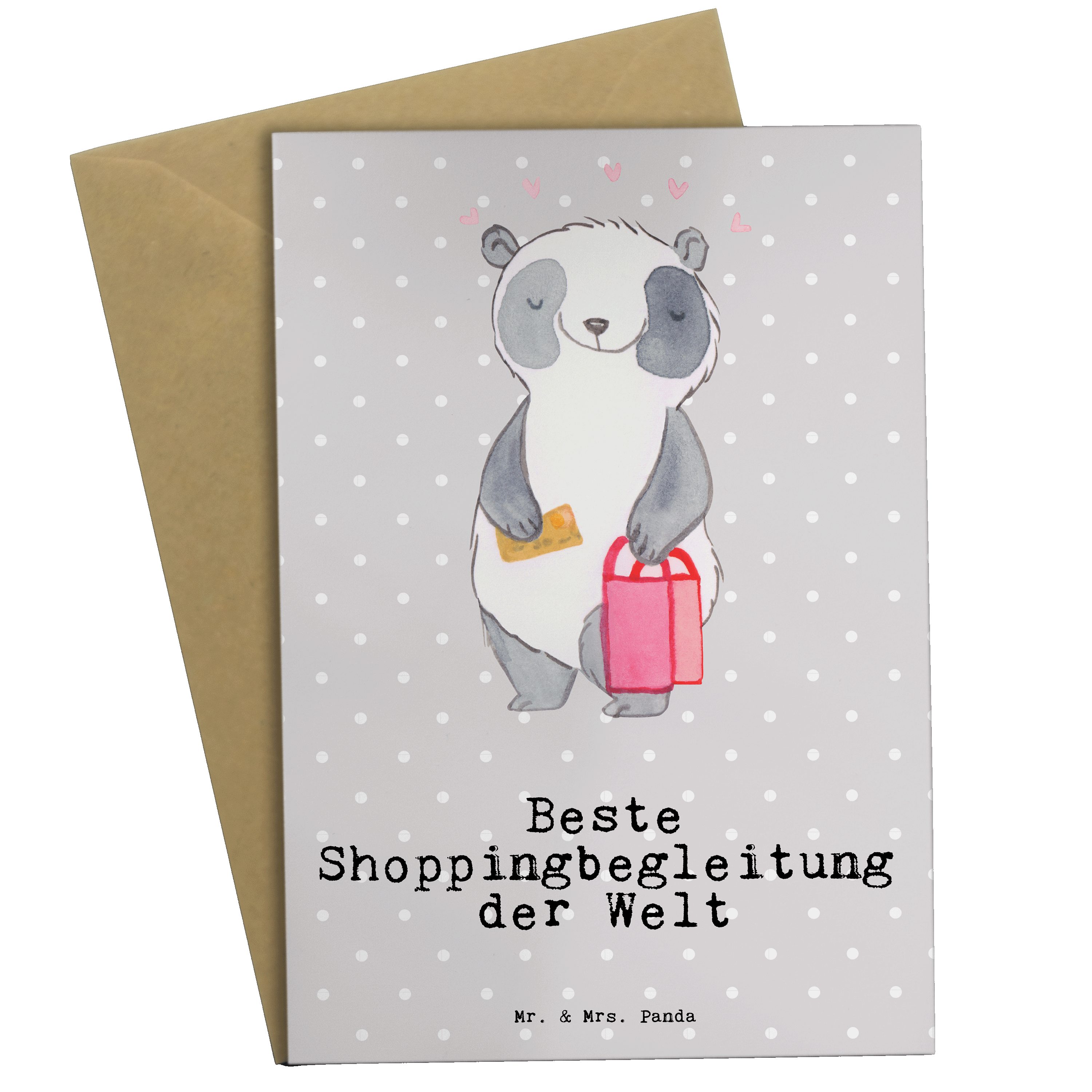 Mr. & Mrs. Panda Grußkarte Panda Beste Shoppingbegleitung der Welt - Grau Pastell - Geschenk, Ho