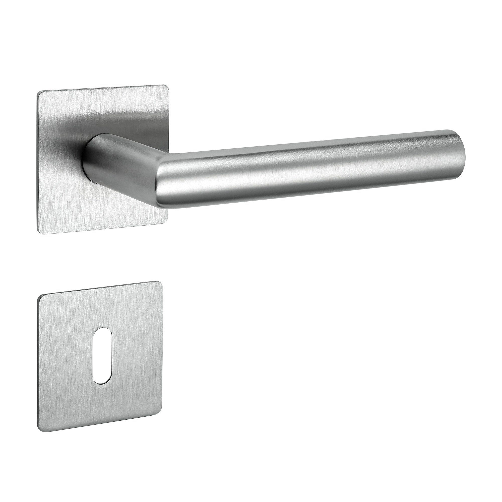 Türbeschläge24 Drückergarnitur New Orleans Q, 3 mm Magnet-Flachrosette, festdr. gelagert, Türgriffe, Drücker/Knauf außen, V2A Edelstahl matt / Schwarz matt