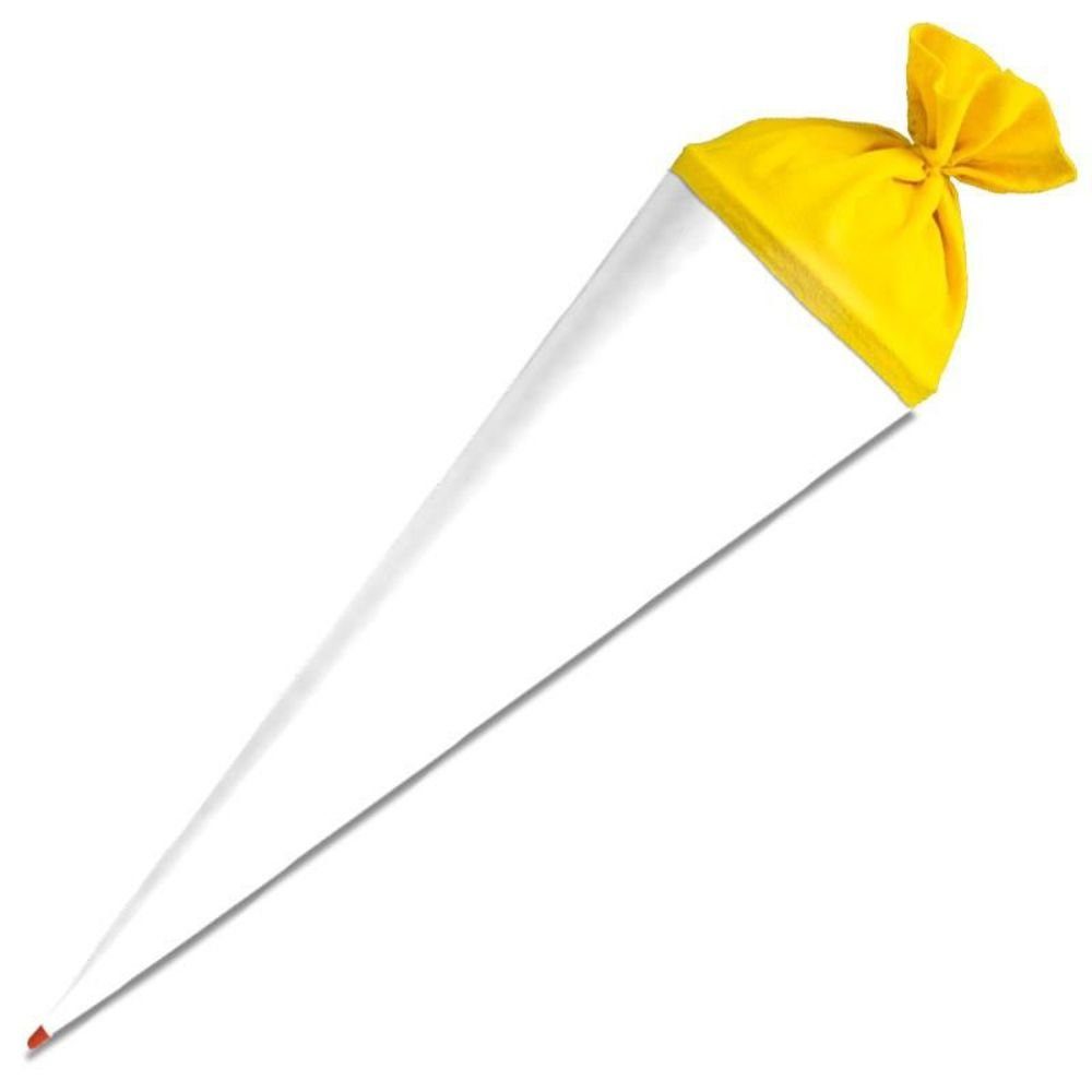 Roth Schultüte Basteltüte 70cm, rund Weiß Verschluss gelb Zuckertüte Rot(h)-Spitze Filz-Verschluss