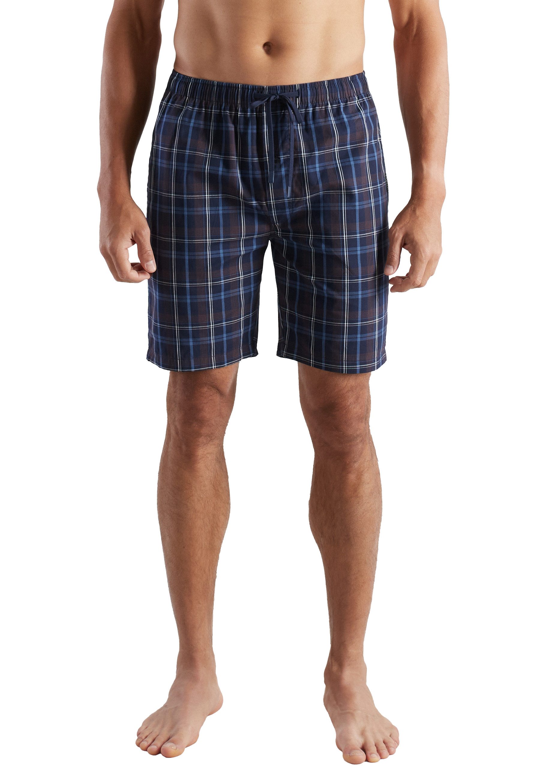 bugatti Schlafhose BUGATTI Herren Bermuda blau kariert (1-tlg)