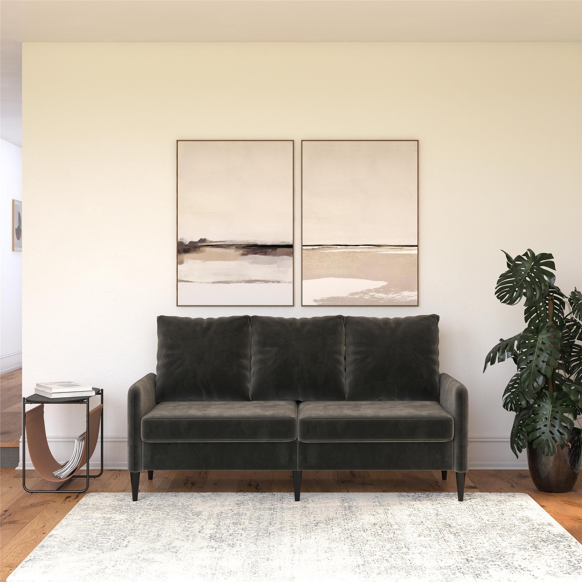 dunkelgrau in Bezug Sofa Cassia, Couch, 3-Sitzer 175 Samtoptik, Länge loft24 cm