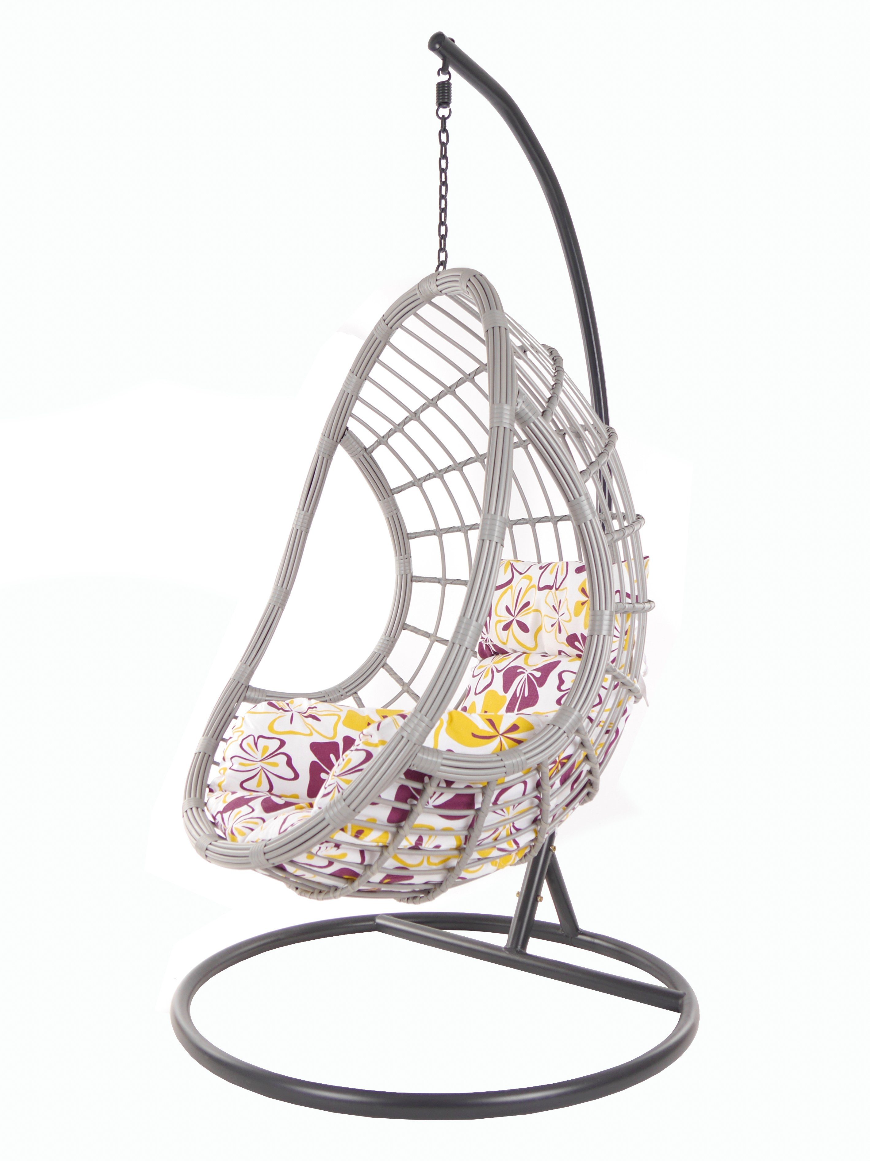 KIDEO Hängesessel PALMANOVA lightgrey, Swing Chair, Loungemöbel, Hängesessel mit Gestell und Kissen blumenmuster (1085 flower love)