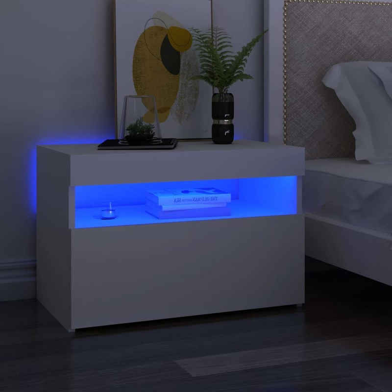 vidaXL Nachttisch Nachttisch mit LED-Leuchten Weiß 60x35x40 cm Holzwerkstoff (1-St)