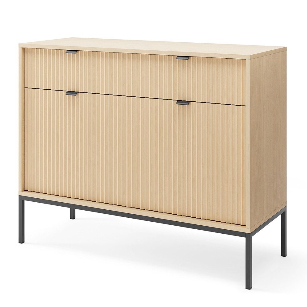 Lomadox Sideboard NEWCASTLE-160, 104 cm breit, in Eiche, schwarzes Fußgestell