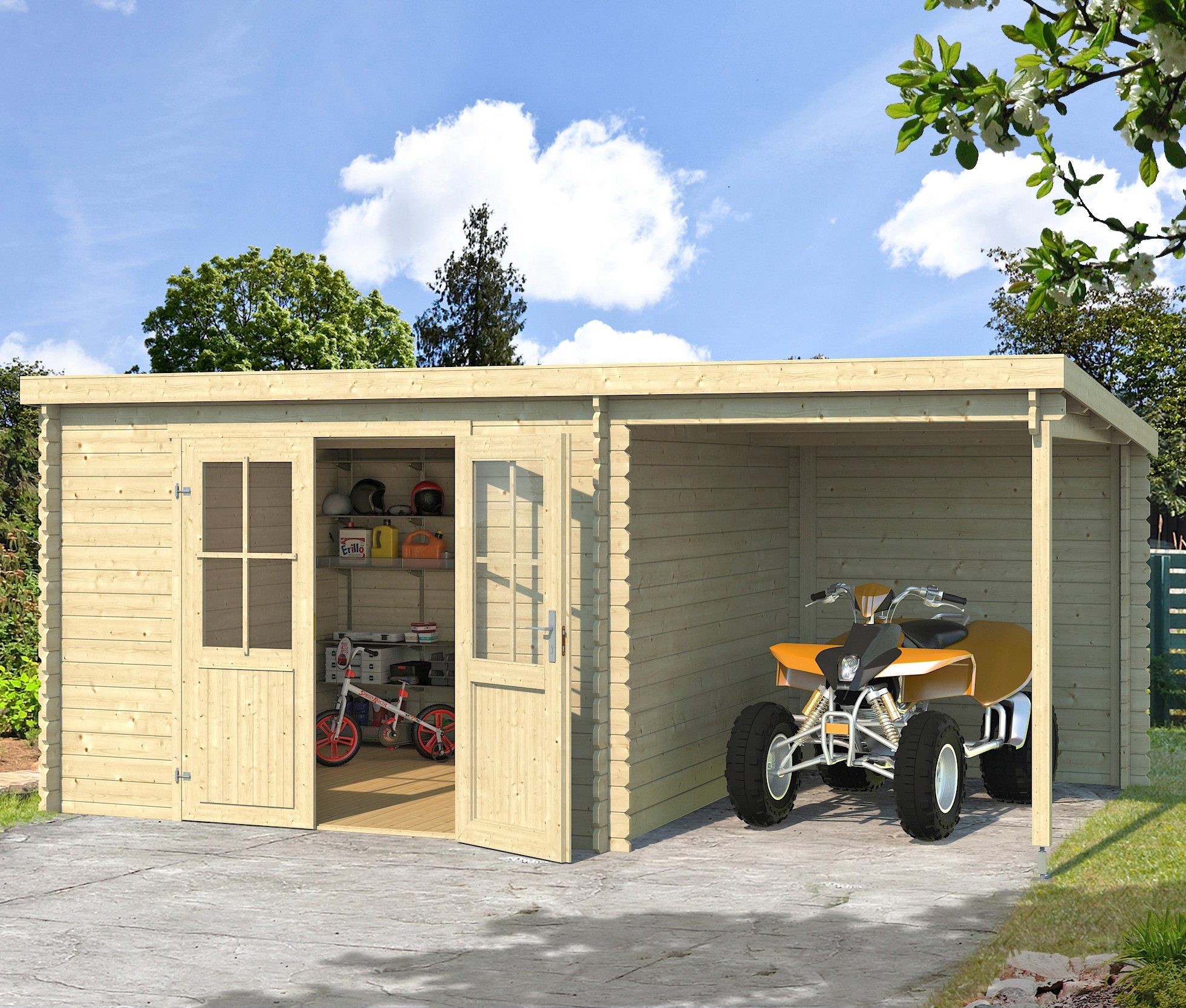 LASITA MAJA Gartenhaus Tampa, BxT: 501x319 cm, (Set), Blockbohlenhaus 28mm, mit Anbau