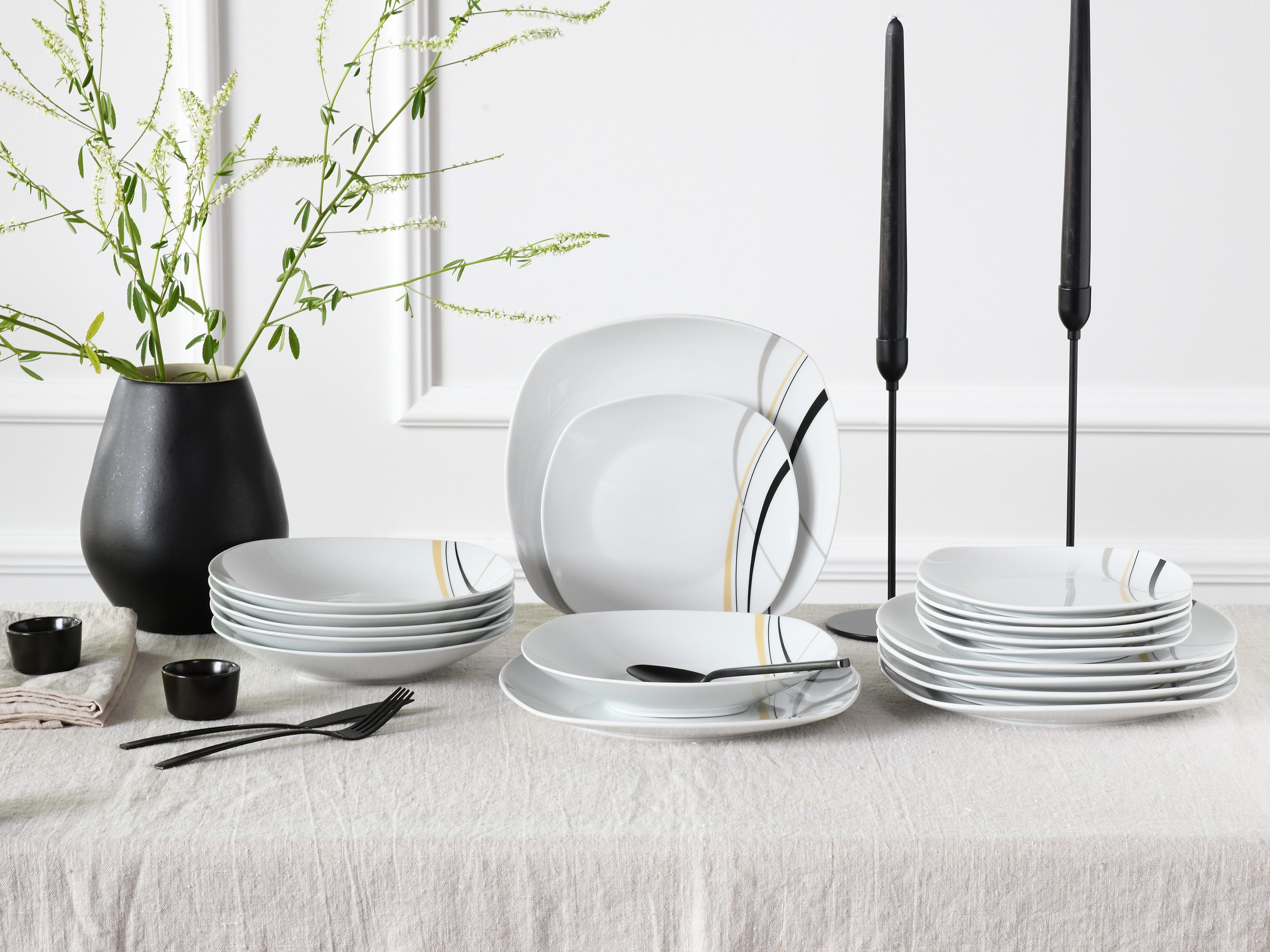 CreaTable Teller-Set Square City Line, Tellerset 18-tlg (18-tlg), 6 Personen, Porzellan, Moderner Urban Style