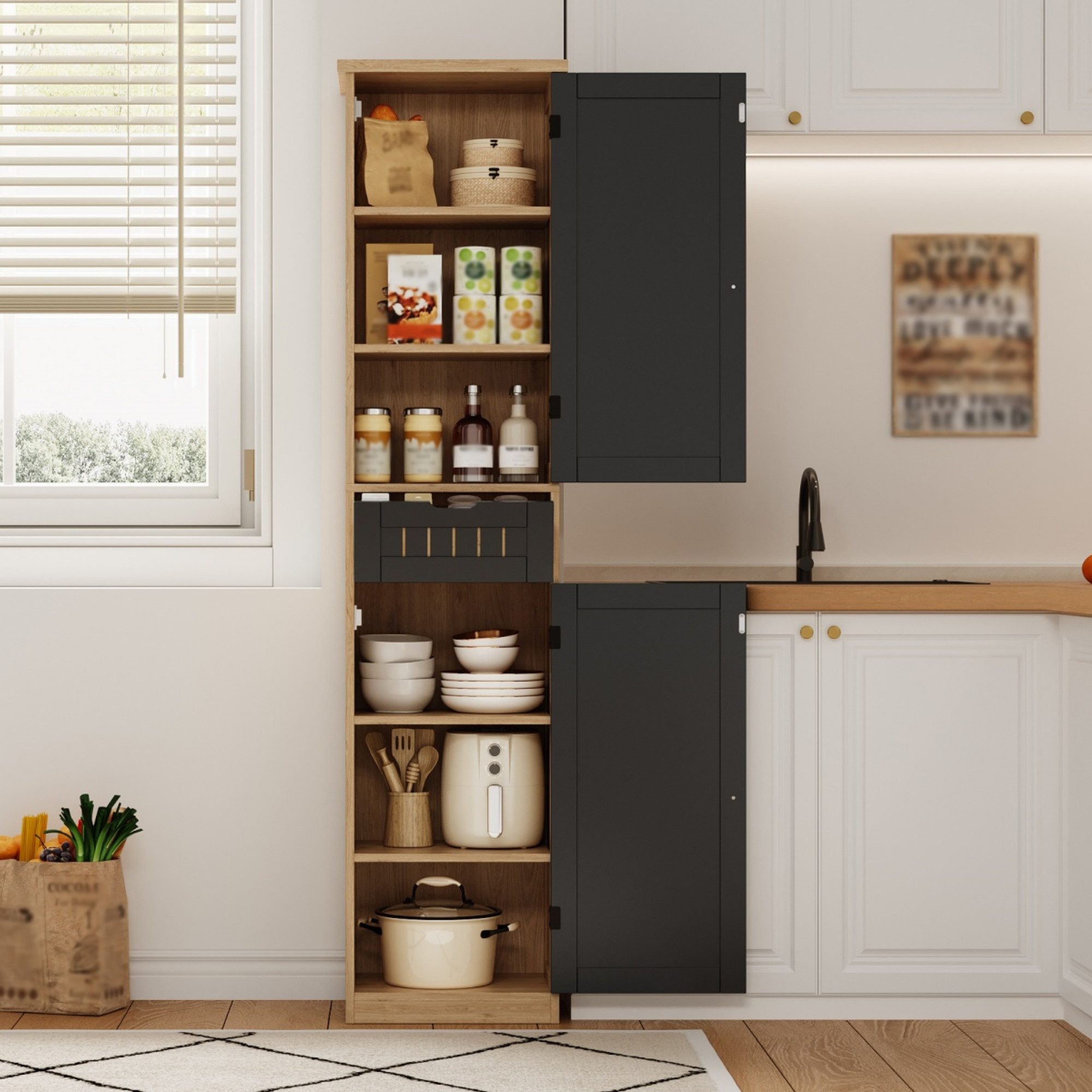 ANYSUN Hochschrank Schmaler Schrank mit Türen,Schublade,Mehrzweckschrank Küche (1-St., Einzelstück) Küchenschrank mit Verstellbare Regalböden für Esszimmer,170×40×30 cm