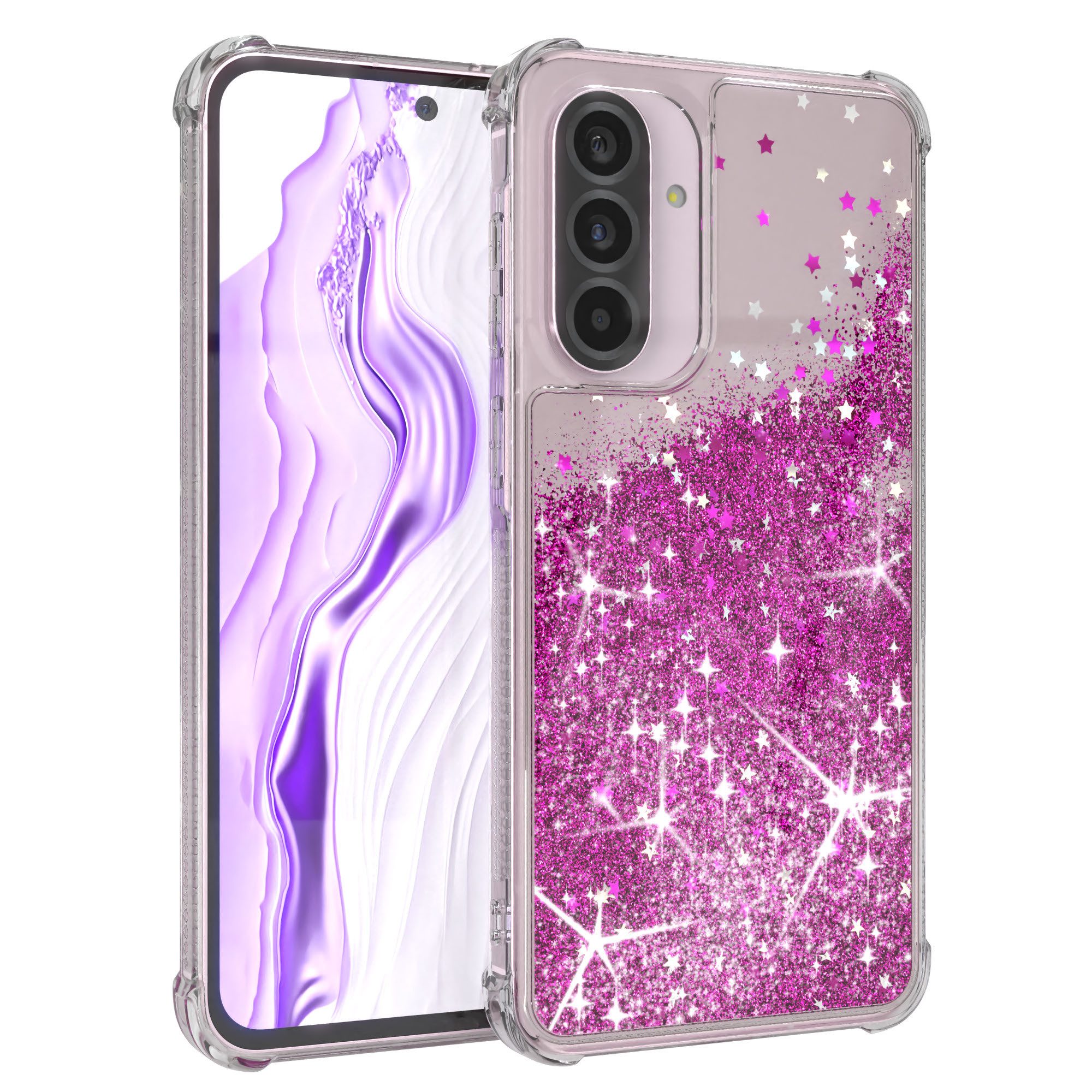 EAZY CASE Handyhülle Liquid Glittery Case für Samsung Galaxy A56 5G 6,7 Zoll, Bumper Case Back Cover Glitter Glossy Handyhülle Etui Violett Lila