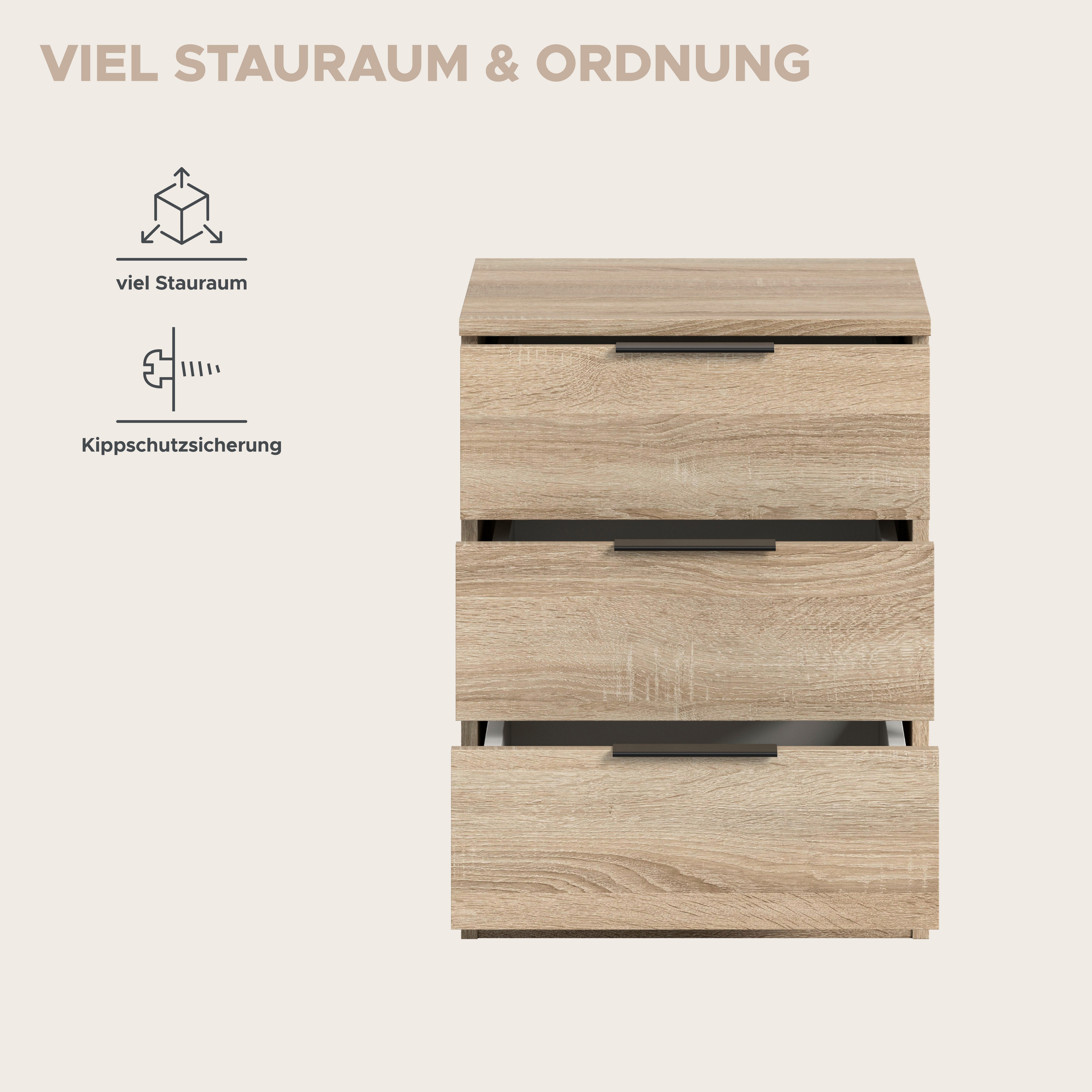 OTTO home Nachtkommode Skarde Nachttisch Beistelltisch Kommode, Breite: 45 cm (1 St), Skarde, Nachtkommode, 3 Schubkästen, Sonoma Eiche NB – Bild 5 von 5