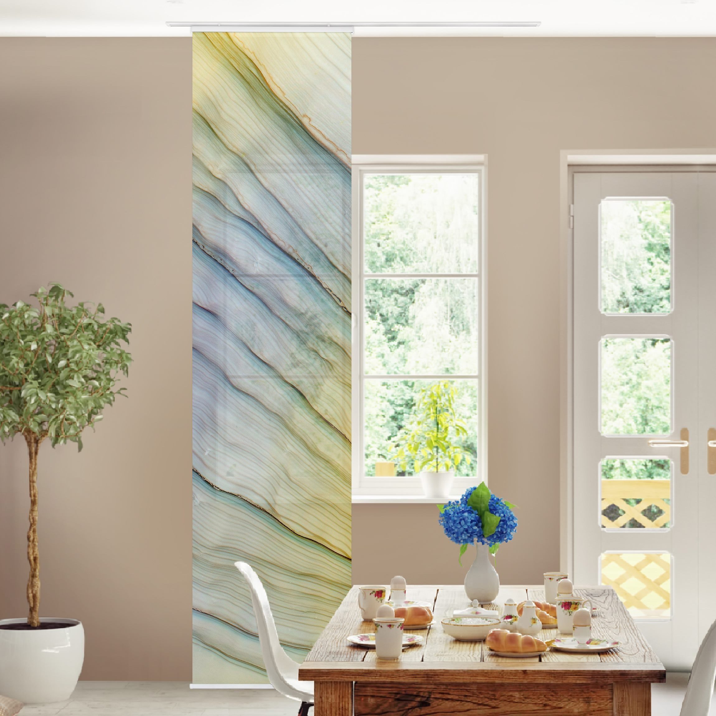 Bilderdepot24 Schiebegardine Flächenvorhang blickdicht Melierter Farbtanz Honig (1 St), halbtransparent, Wohnzimmer große Flächengardine lichtdurchlässig für Klemm-System