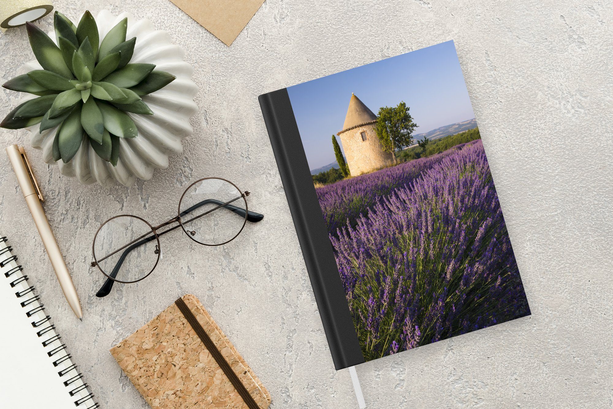 einem 98 Merkzettel, Lavendelfeld Notizheft, Frankreich, Notizbuch Seiten, auf Tagebuch, A5, Journal, MuchoWow Runder in Turm Haushaltsbuch