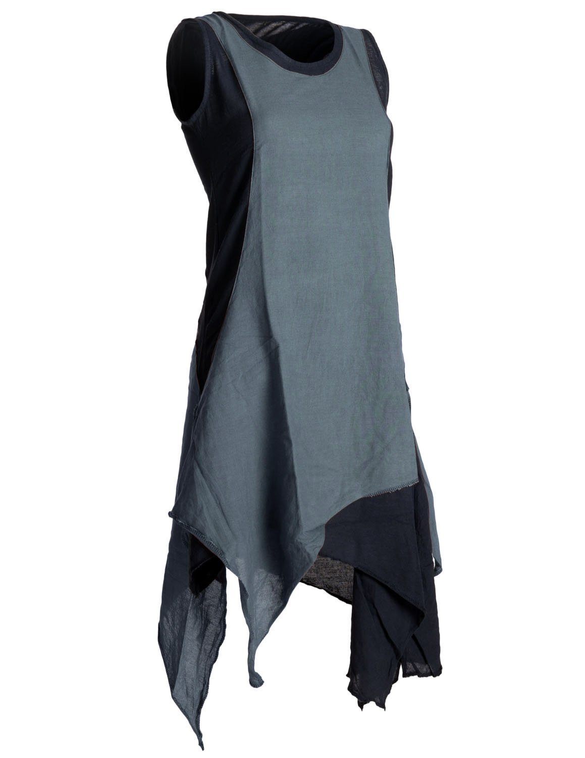 Sommerkleid Vishes Hippie handgewebte Style Goa, Kleid Boho, Ärmelloses schwarz-grau Baumwolle Lagenlook