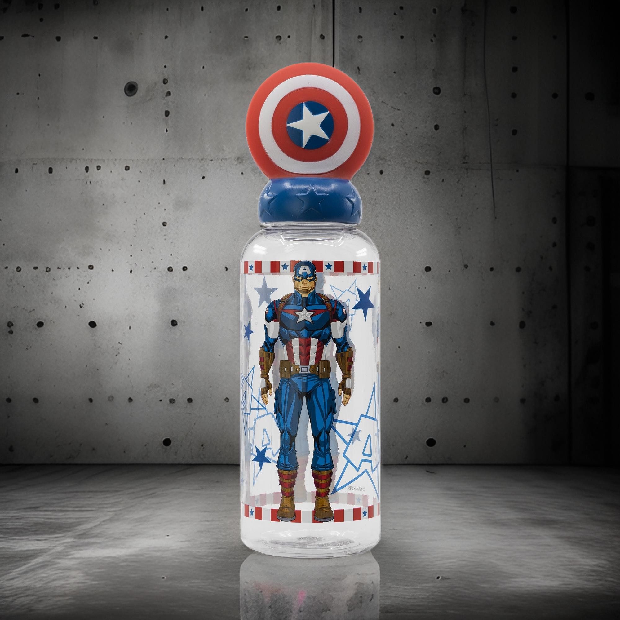 MARVEL Trinkflasche Marvel Avengers Captain America 3D Kopf Wasserflasche Flasche, 560 ml