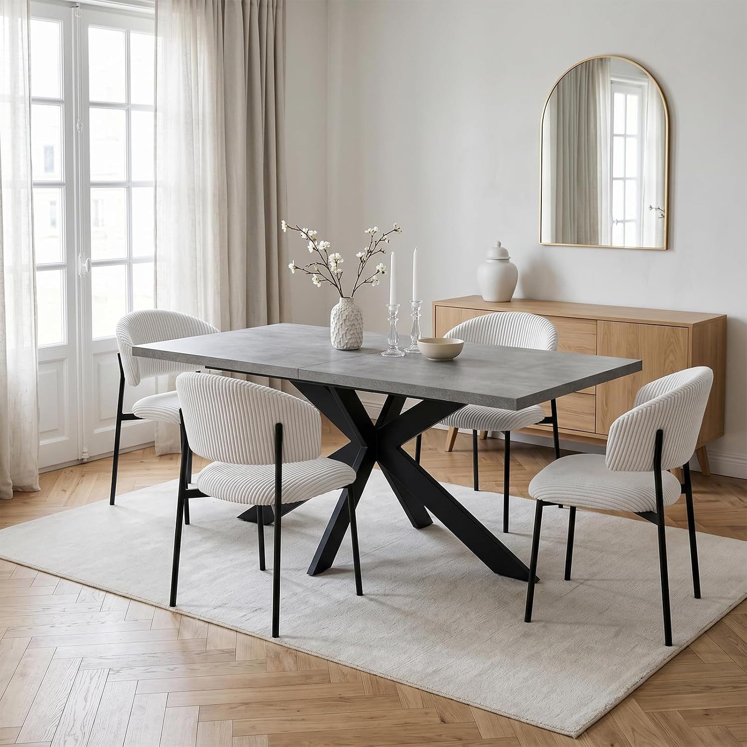 Jiexi Essgruppe Tisch-und Stuhlset, Ausziehbarer Esstisch (130–170 cm) mit 4-6 Stühlen