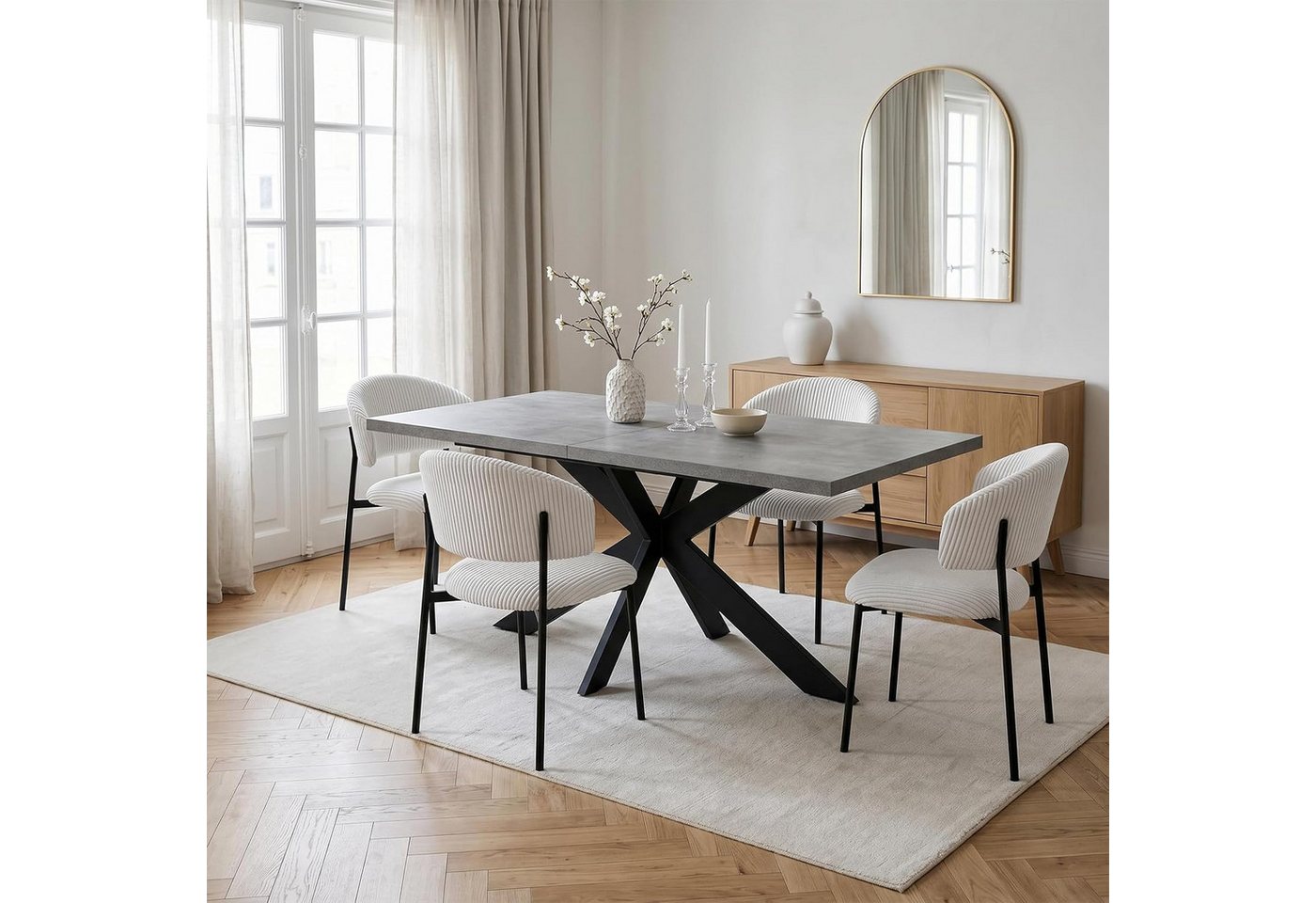 Jiexi Essgruppe Tisch-und Stuhlset, Ausziehbarer Esstisch (130–170 cm) mit 4-6 Stühlen