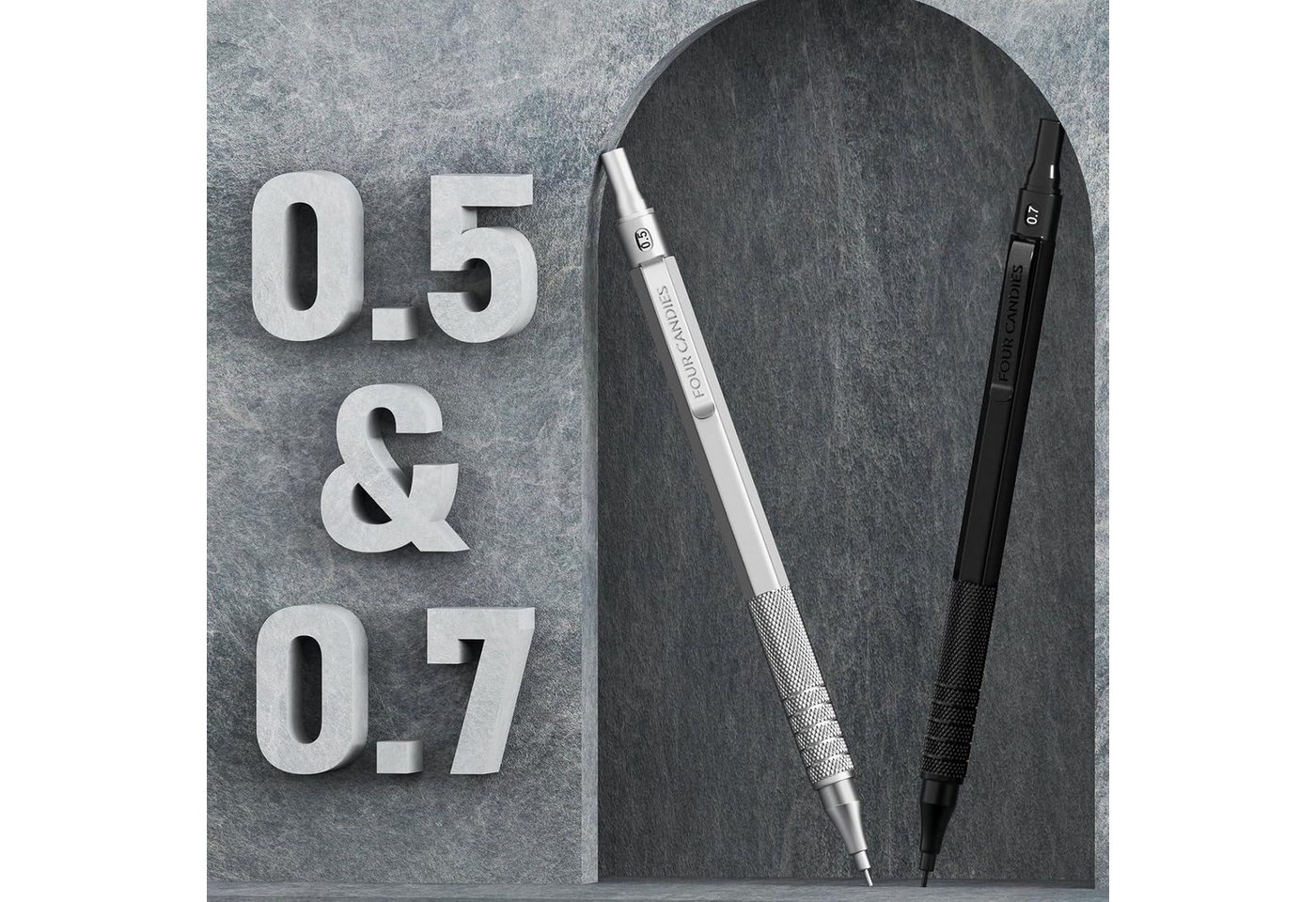 Thumbnail - LuxusKollektion Druckbleistift Metall-Druckbleistift-Set 0,5 mm 0,7 mm HB-Minen Schwarz Silber 480