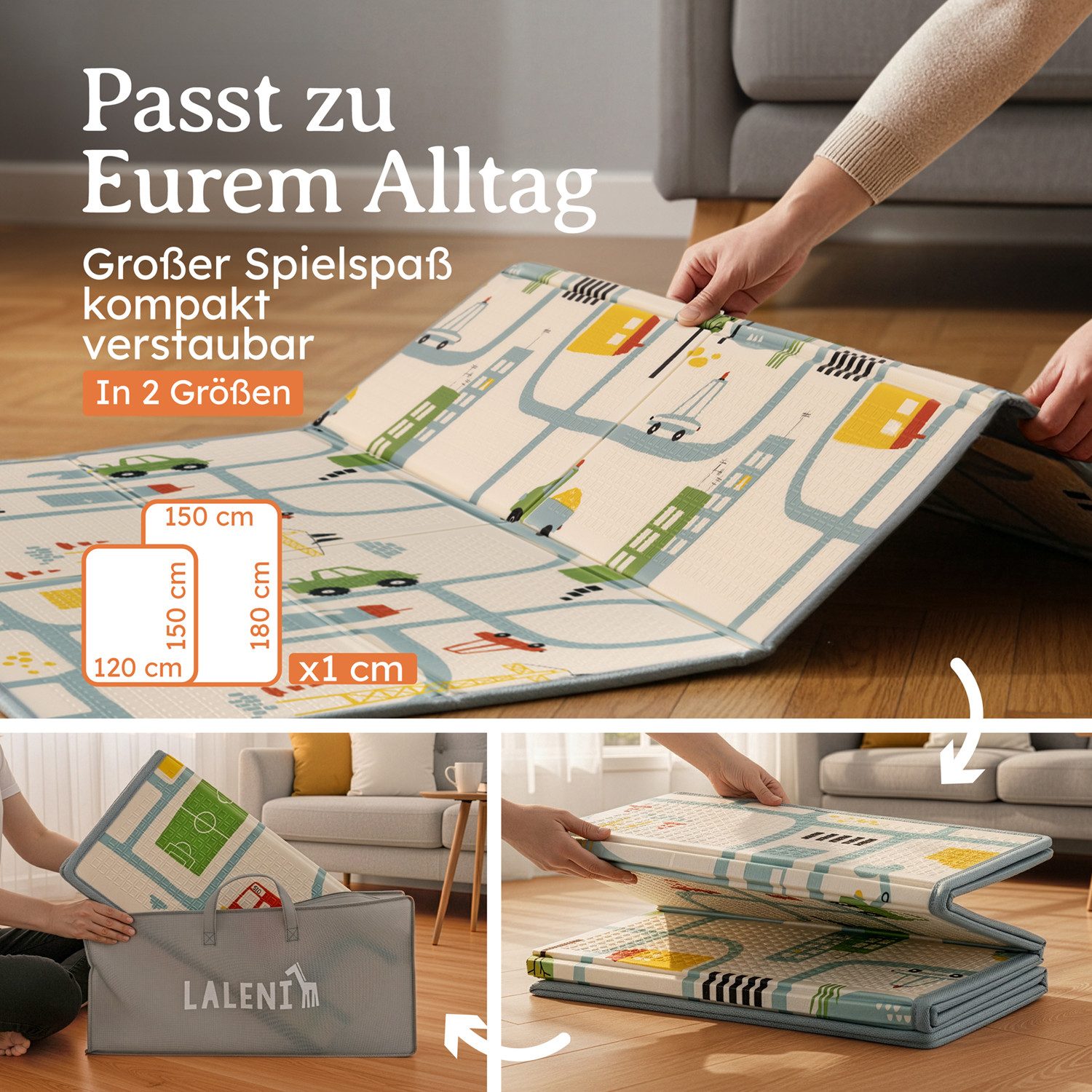 Laleni Spielmatte Krabbelmatte Baby, wasserdichte Spielmatte faltbar - Indoor & Outdoor, isolierende Spielmatte Kinder - weich & schützt vor kaltem Untergrund – Bild 5 von 5