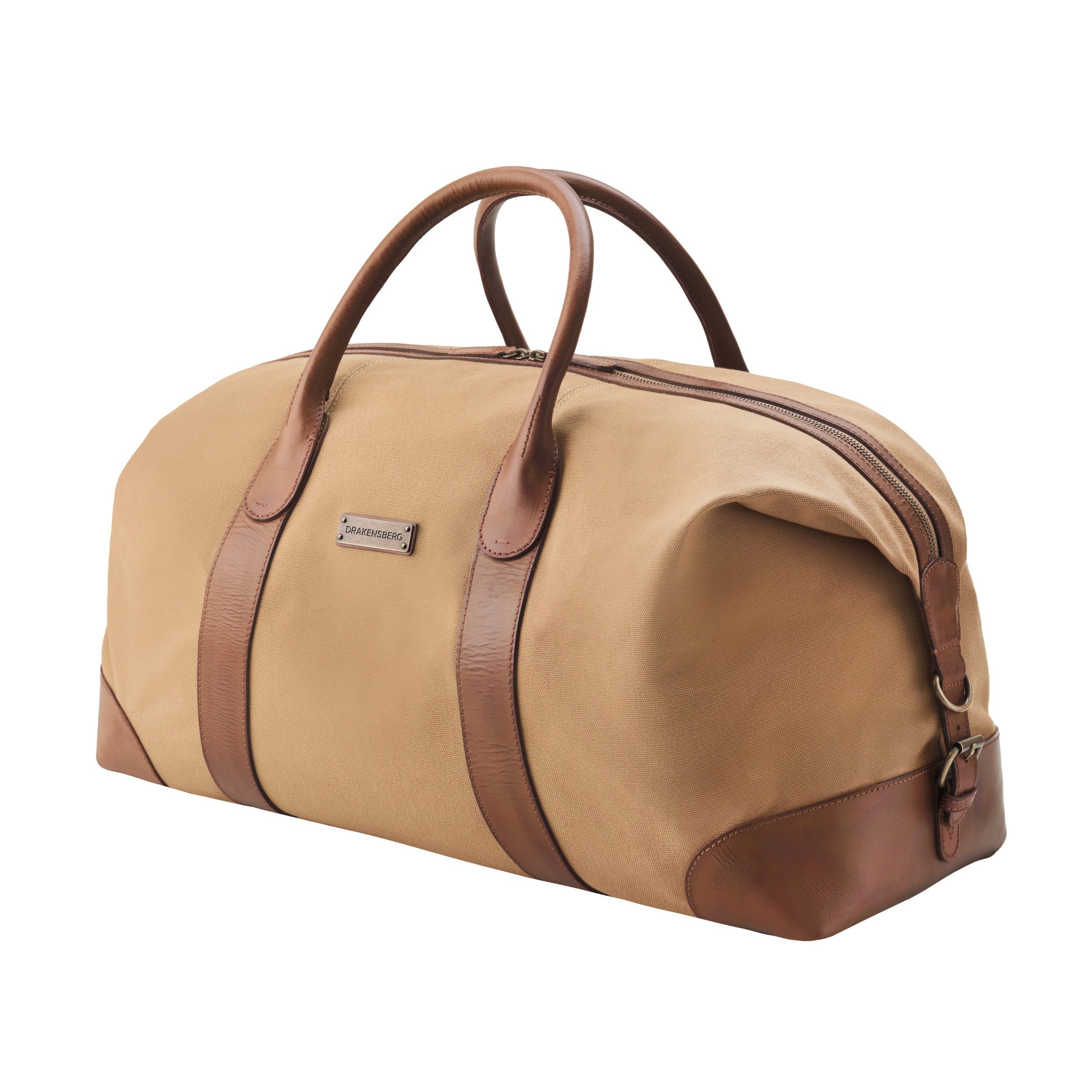 DRAKENSBERG Reisetasche Weekender »David« (60) Khaki-Beige, Herren, Damen, Vintage, wasserabweisendes Canvas und Büffelleder