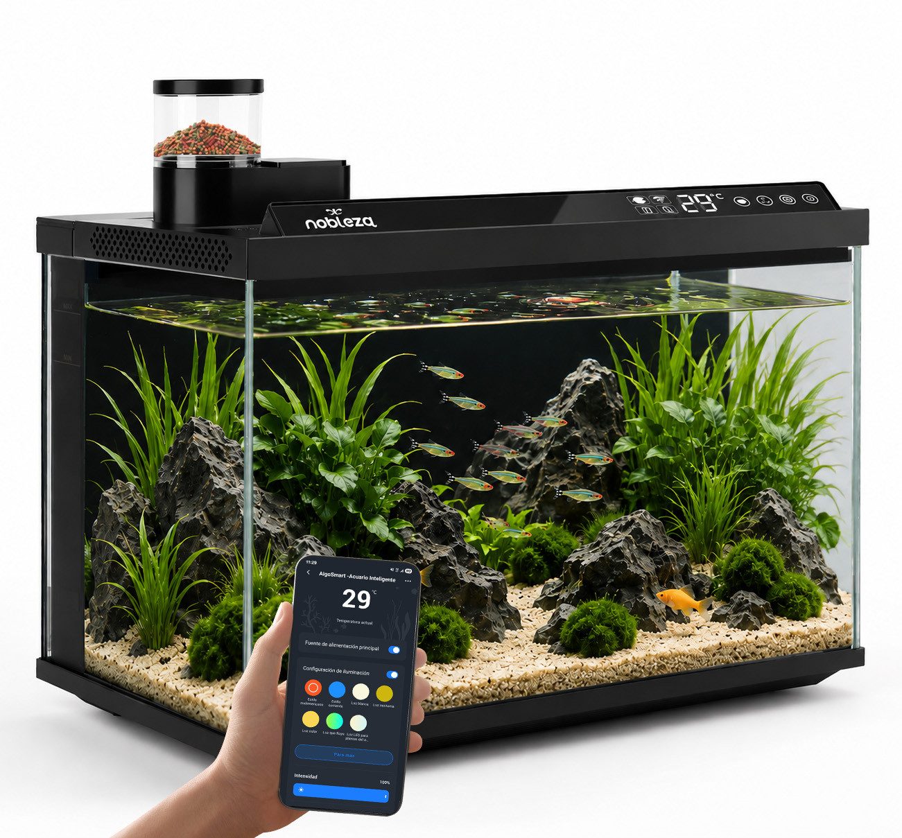 nobleza Aquarien-Set Intelligentes Fischbecken Smart Aquarium 44×24×28,5cm App-Steuerung