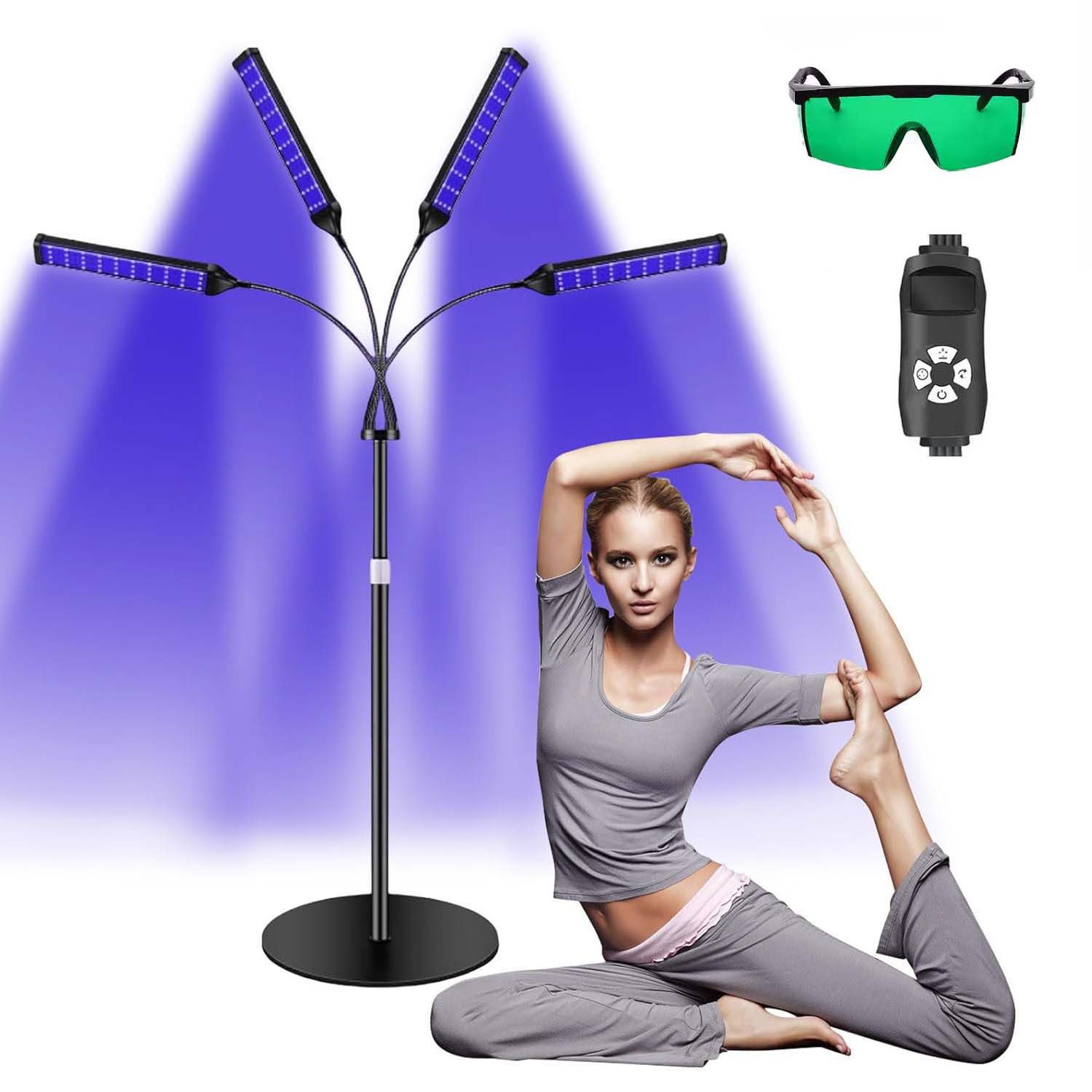 PRIISF Oberkörpersolarium Bräunungslampe Sonnenbank Gesichtsbräunungslampe Solarium für Zuhause, Bräunungslampen Zuhause Blaues Licht Therapie Solarium LED Gesich, 4 Köpfig Gesichtssolarium 35W für Körper mit 420 LEDs, Tragbare Einstellbare Höhe und Winkel Bräunungsgeräte Heimsonnenstudio