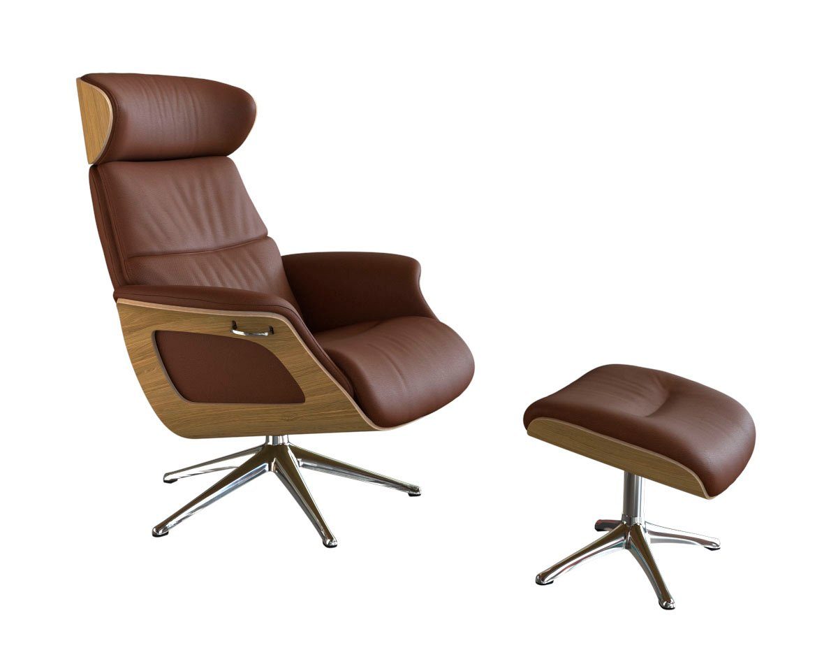 FLEXLUX Relaxsessel Clement Rücken u. Kopfverstellung, ergonomisch, Airchannels, Rücken- & Kopfteilverstellung, Drehbar, Armlehne Eiche, Fuß Alu