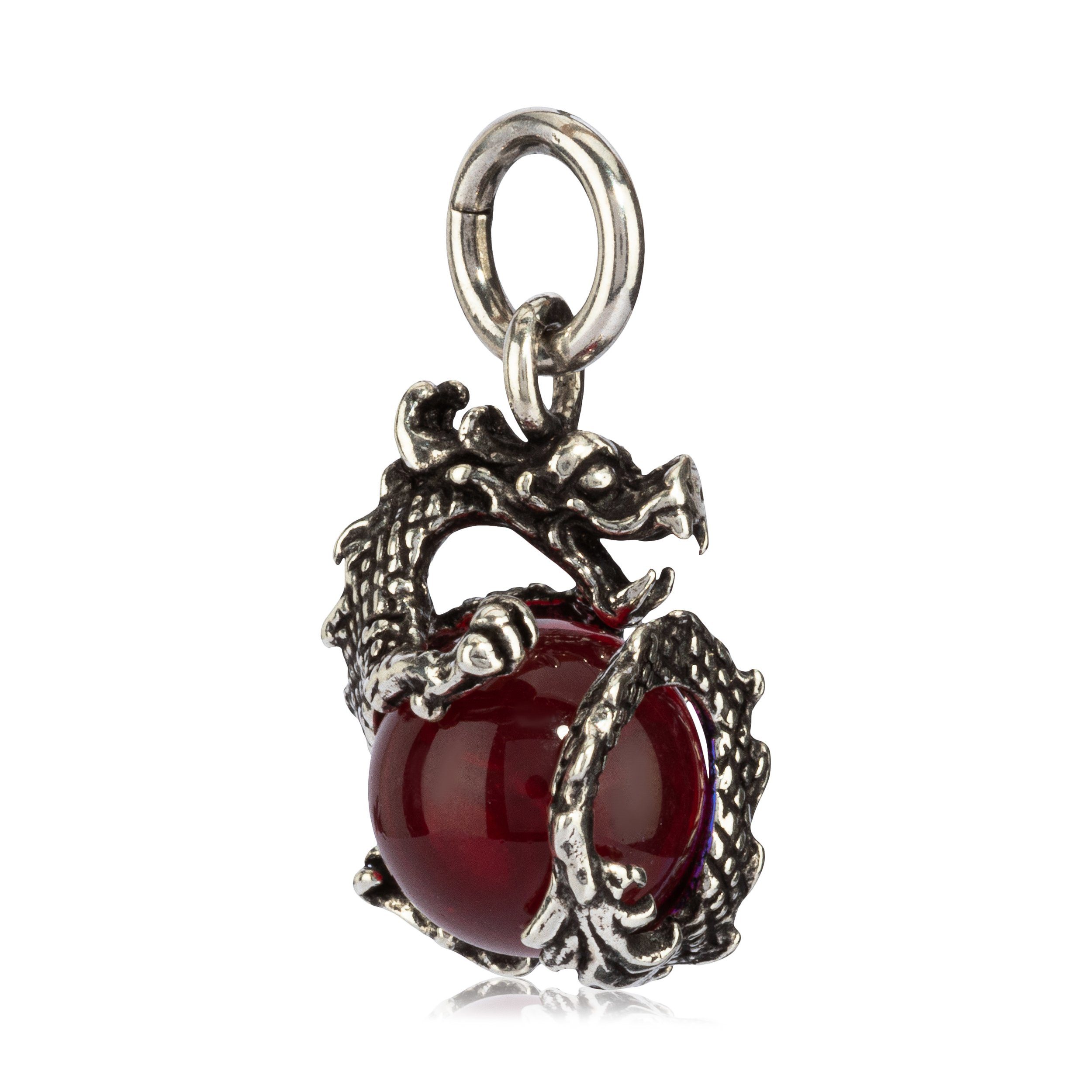 NKlaus Kettenanhänger Kettenanhänger Drache mit Glaskugel Rot 925 Silbe, 925 Sterling Silber Silberschmuck für Damen