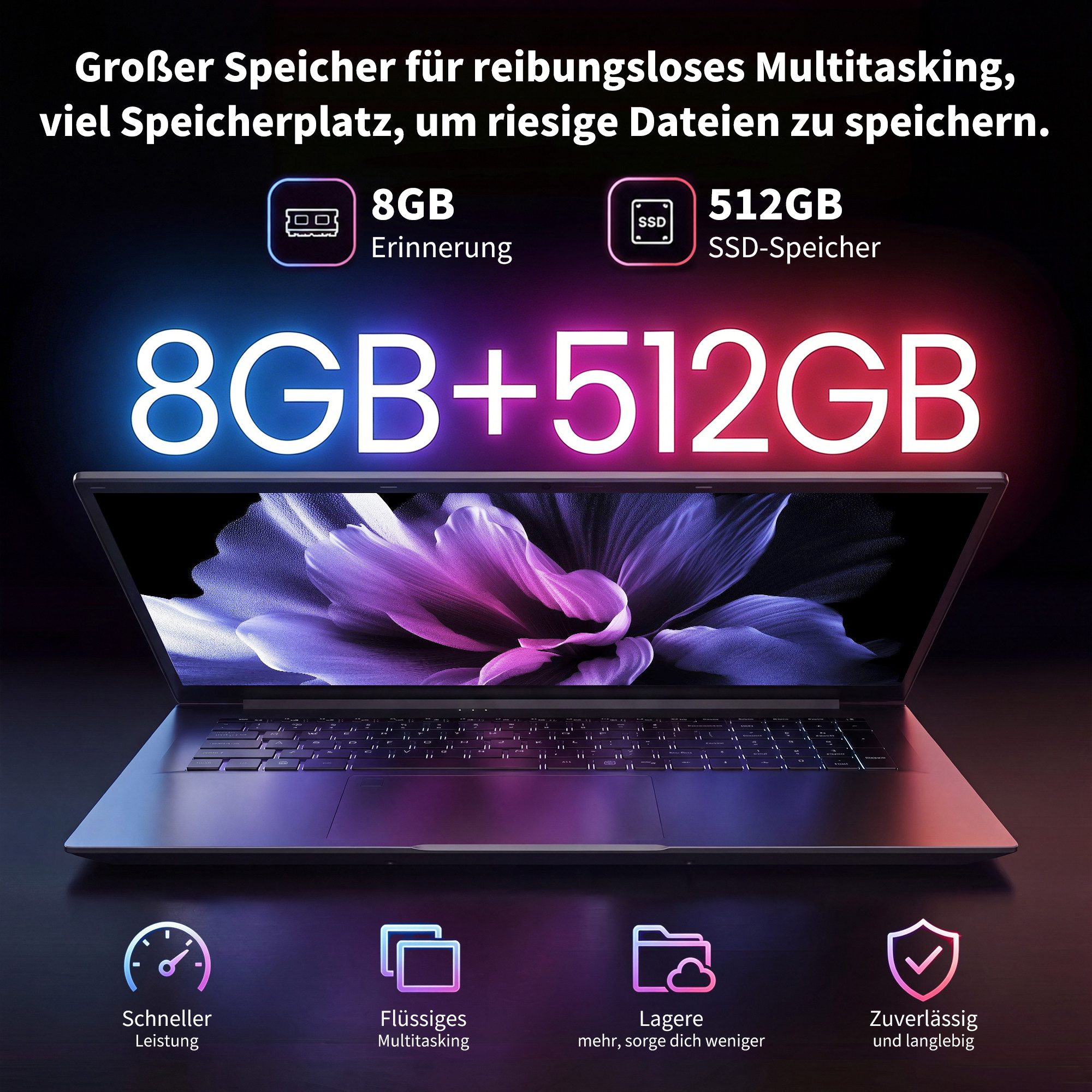MENGHU 18,5" FHD Laptop 512GB SSD, RGB-Tastatur, Fingerabdruck, 10000mAh Akku Notebook (Intel® Core™ i7-6700HQ, 8 GB, 512 GB SSD, 4-core CPU)