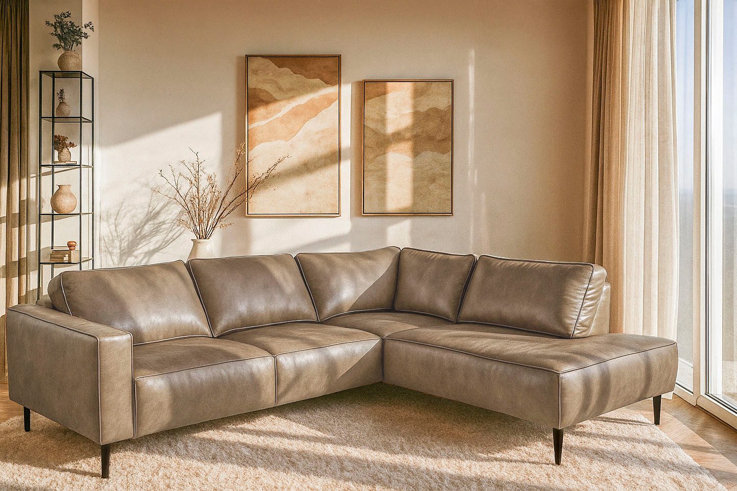 OTTO home Ecksofa Fumone, Lederoptik oder Soft-Touch Chenille, Breite 260, mit schwarzen Massivholzfüßen