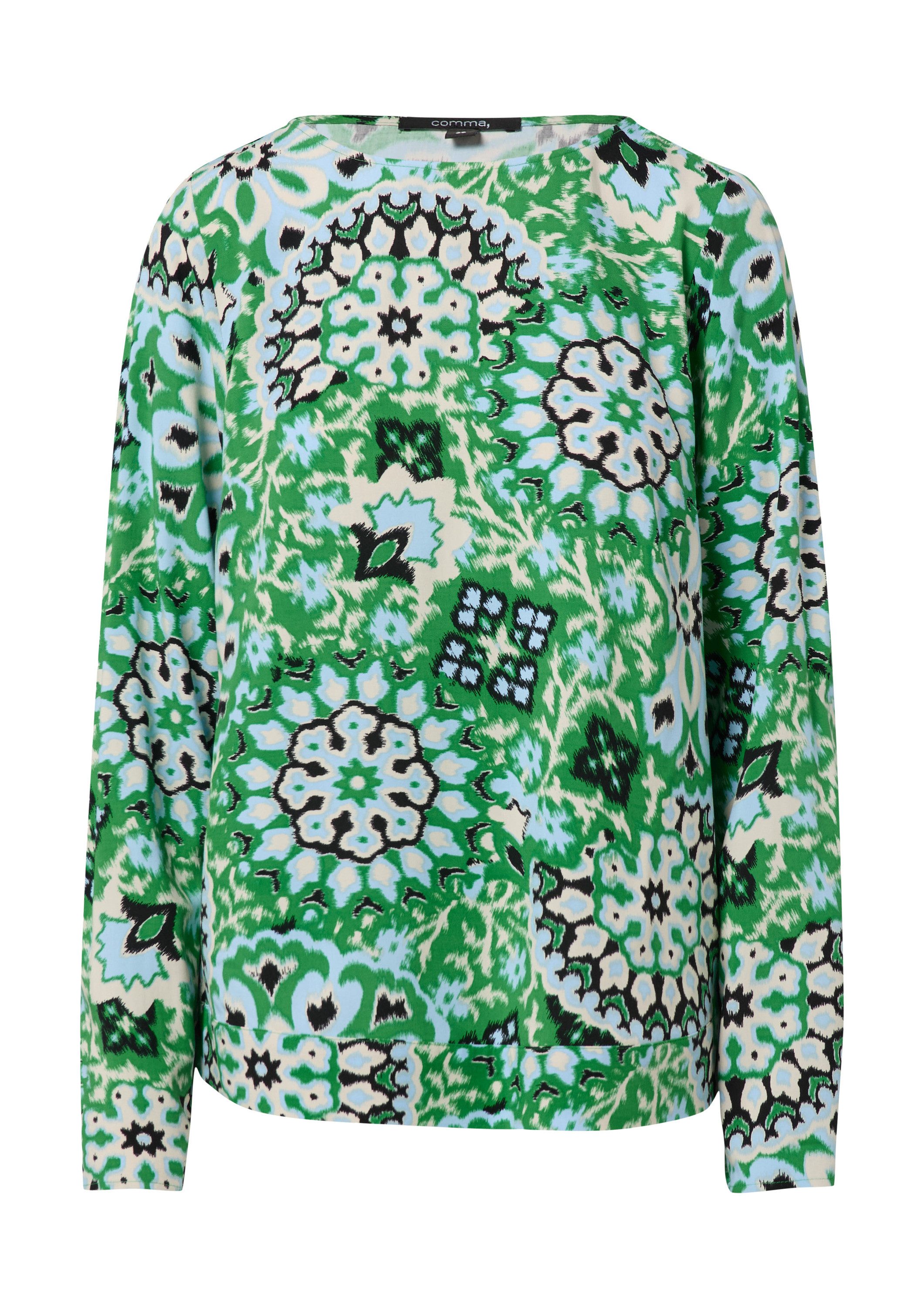 comma Langarmbluse Bluse Bluse mit seitlich geschlitztem Saum und All-over- günstig online kaufen