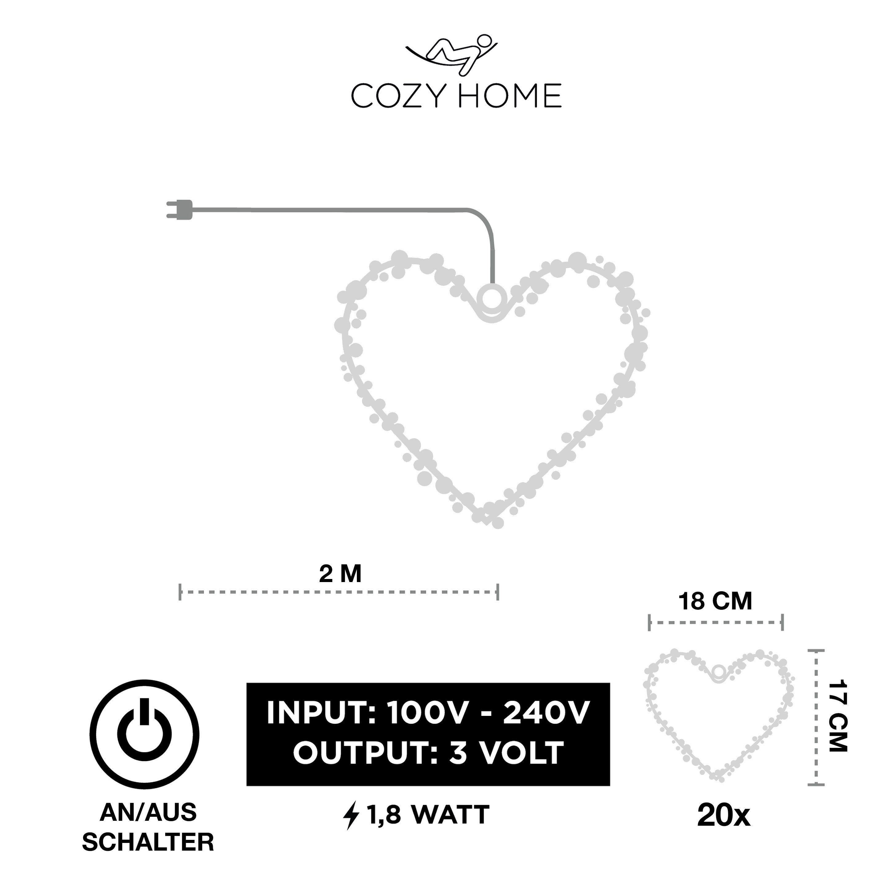 COZY HOME LED-Lichterkette Lichterketten Herz Lichterkranz LED Herz mit Stecker warmweiß Fenster