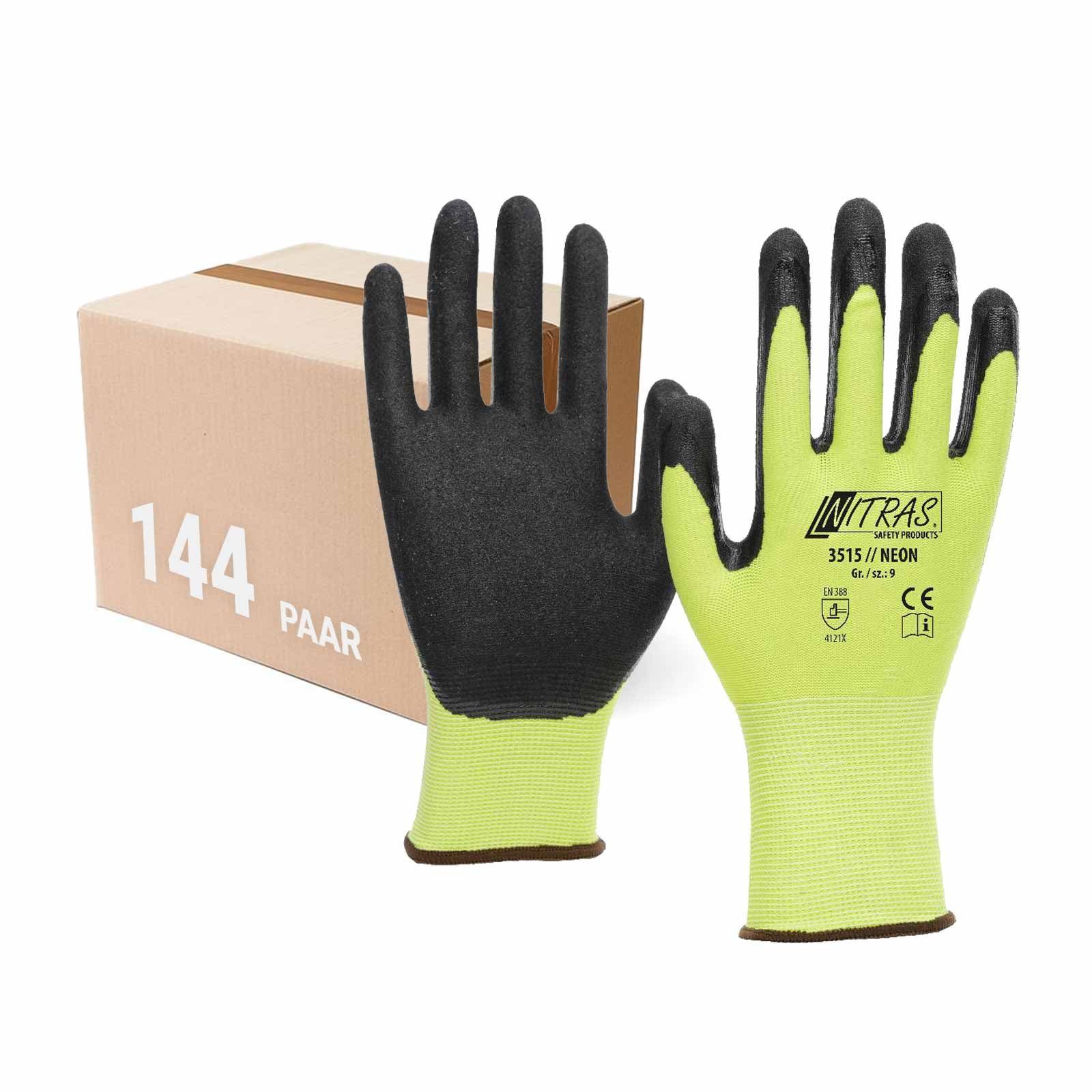 - VPE Nitrilbeschichtung Neon Strickhandschuh mit Nitril-Handschuhe 144 (Spar-Set) Nitras 3515 Paar NITRAS