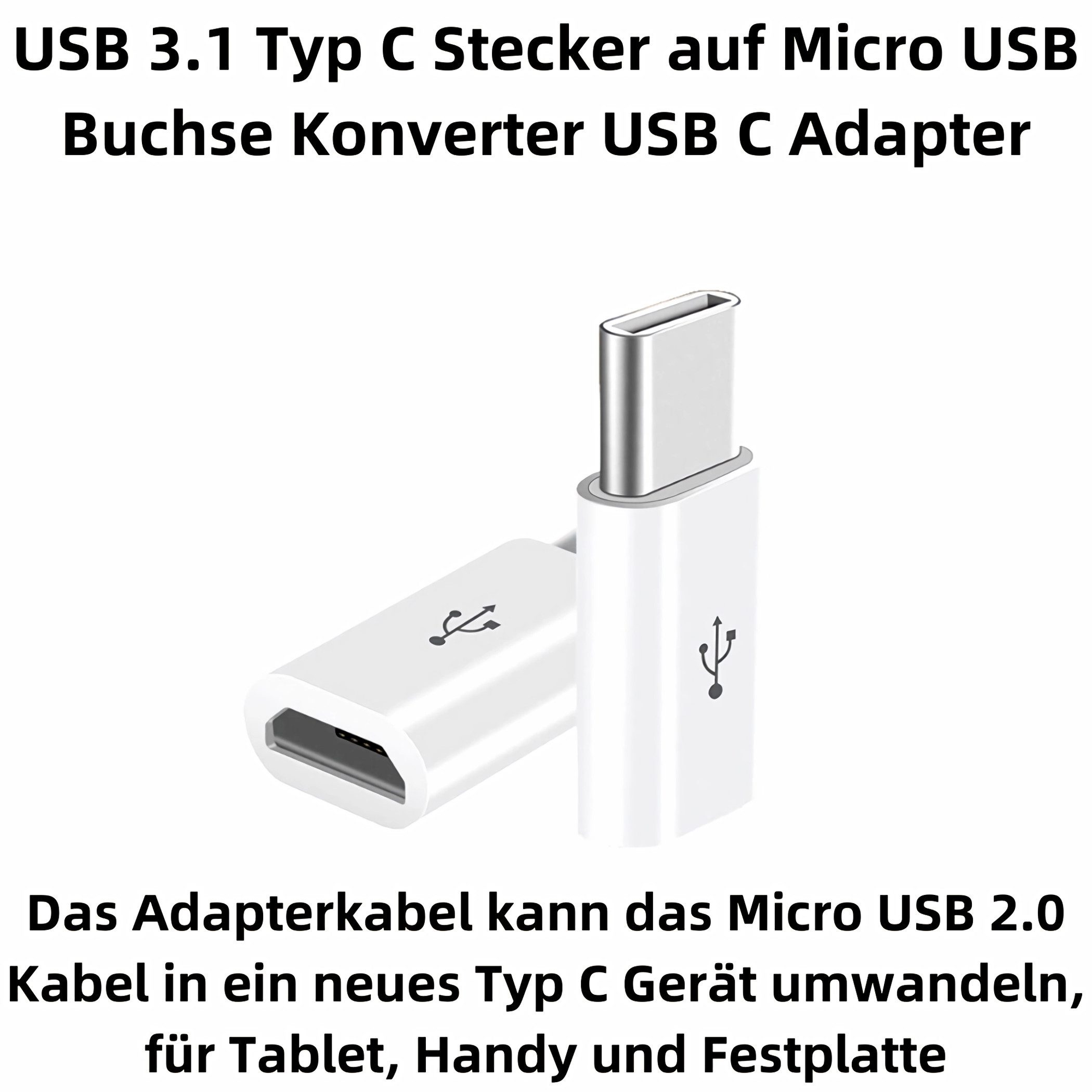 Bolwins H46 Micro USB auf USB Typ C Adapter Konverter für PC mp3 Smartphone USB-Adapter USB 3.1 Typ-C Stecker zu Micro USB 2.0 Buchse (Micro-B Female), 0 cm, Reversibler Typ-C Stecker, Plug & Play