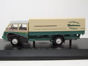 Schuco Modellauto Saurer 3C-H LKW Pritsche Plane Bachmann grün/beige Modellauto 1:43, Maßstab 1:43
