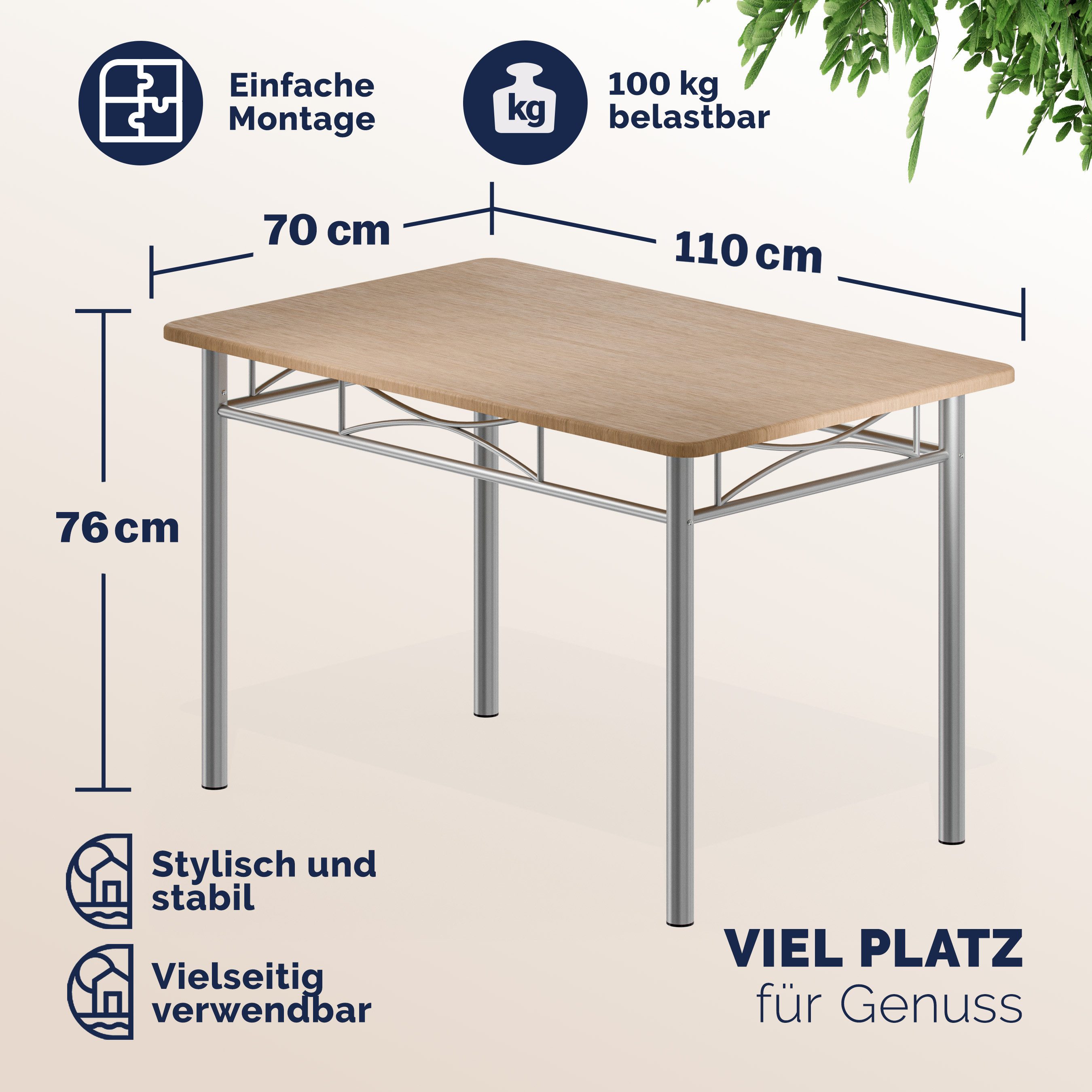 Casaria Essgruppe Paul, (5-tlg), Esstisch mit 4 Stühlen für Esszimmer Küche 5tlg. Sitzgruppe Robust