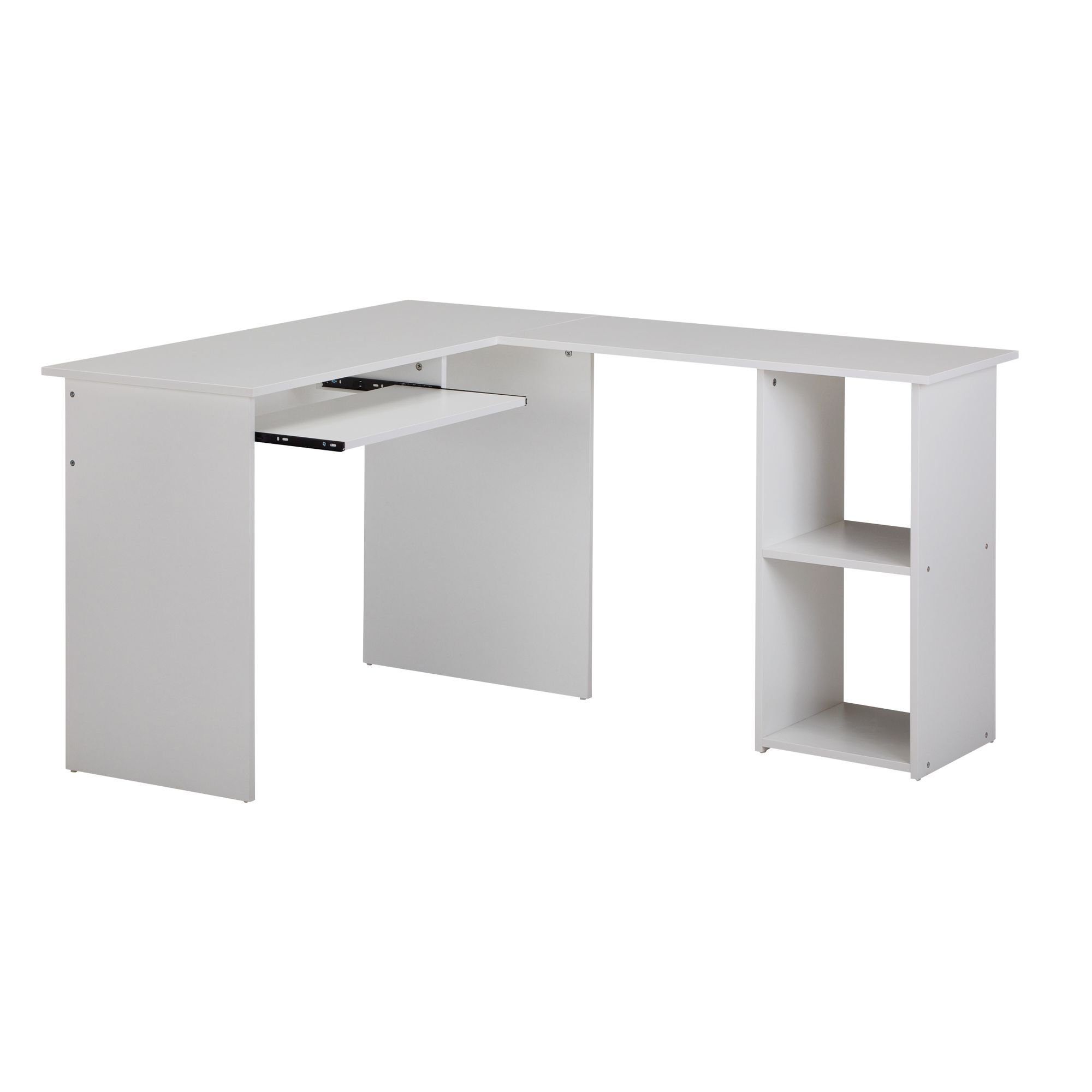 KADIMA DESIGN Schreibtisch Computertischkombi ITTER 140 cm: mit Standregal & Tastaturauszug Weiß | Weiß | Weiß