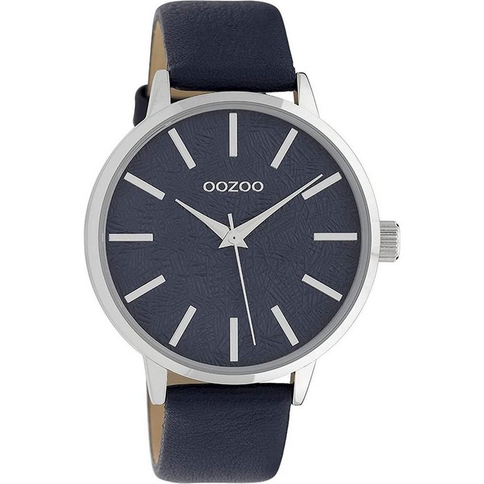 OOZOO Quarzuhr Oozoo Damen Armbanduhr dunkelblau (Armbanduhr) Damenuhr rund groß (ca. 42mm) Lederarmband Fashion-Style